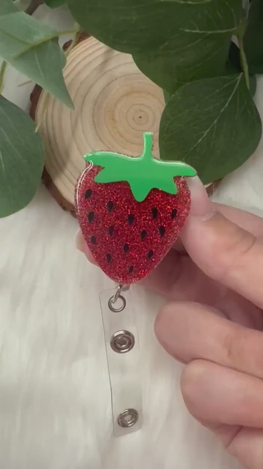 Strawberry Badge Reel--Fruit Badge Reel-Adulting Badge Reel-Graduation Gift-Coworker Gift-Glitter Badge-Nurse Badge Reel-Strawberry Love