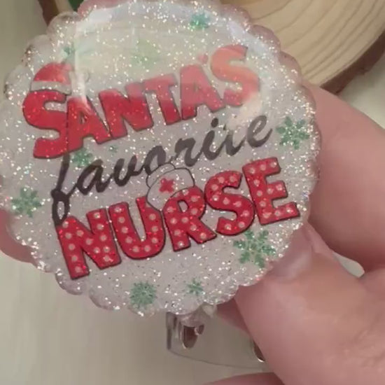 Santa’s Favorite Nurse Badge Reel--Christmas Badge Reel-Nurse Badge Reel-Winter Badge Reel-Glitter Badge Reel-Festive Santa Badge Reel