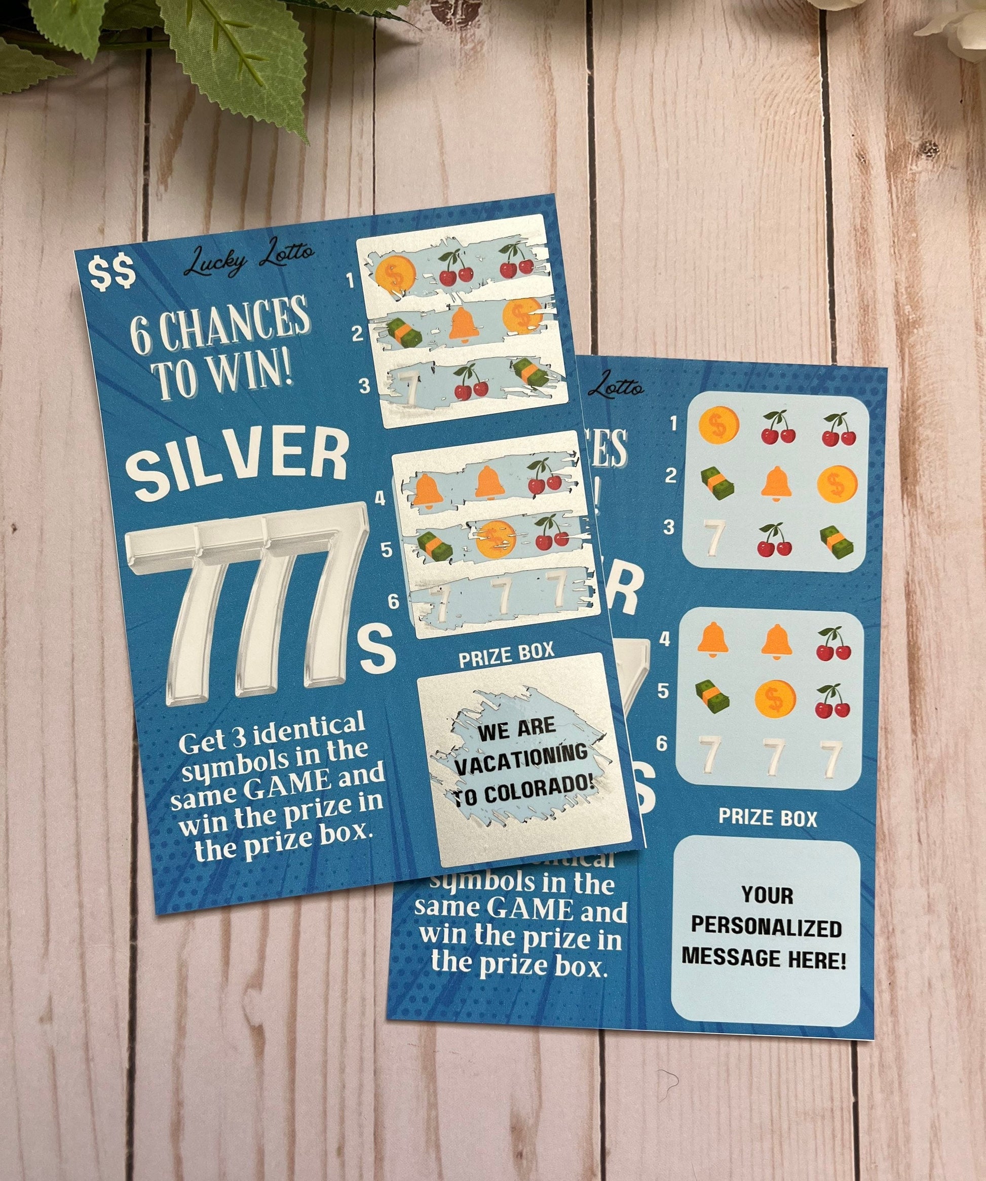 Silver Sevens Scratch Ticket-- Scratch Card-Scratch Off Card-Secret Message-Baby Reveal Ideas-Secret Message Card-Surprise Trip Ticket