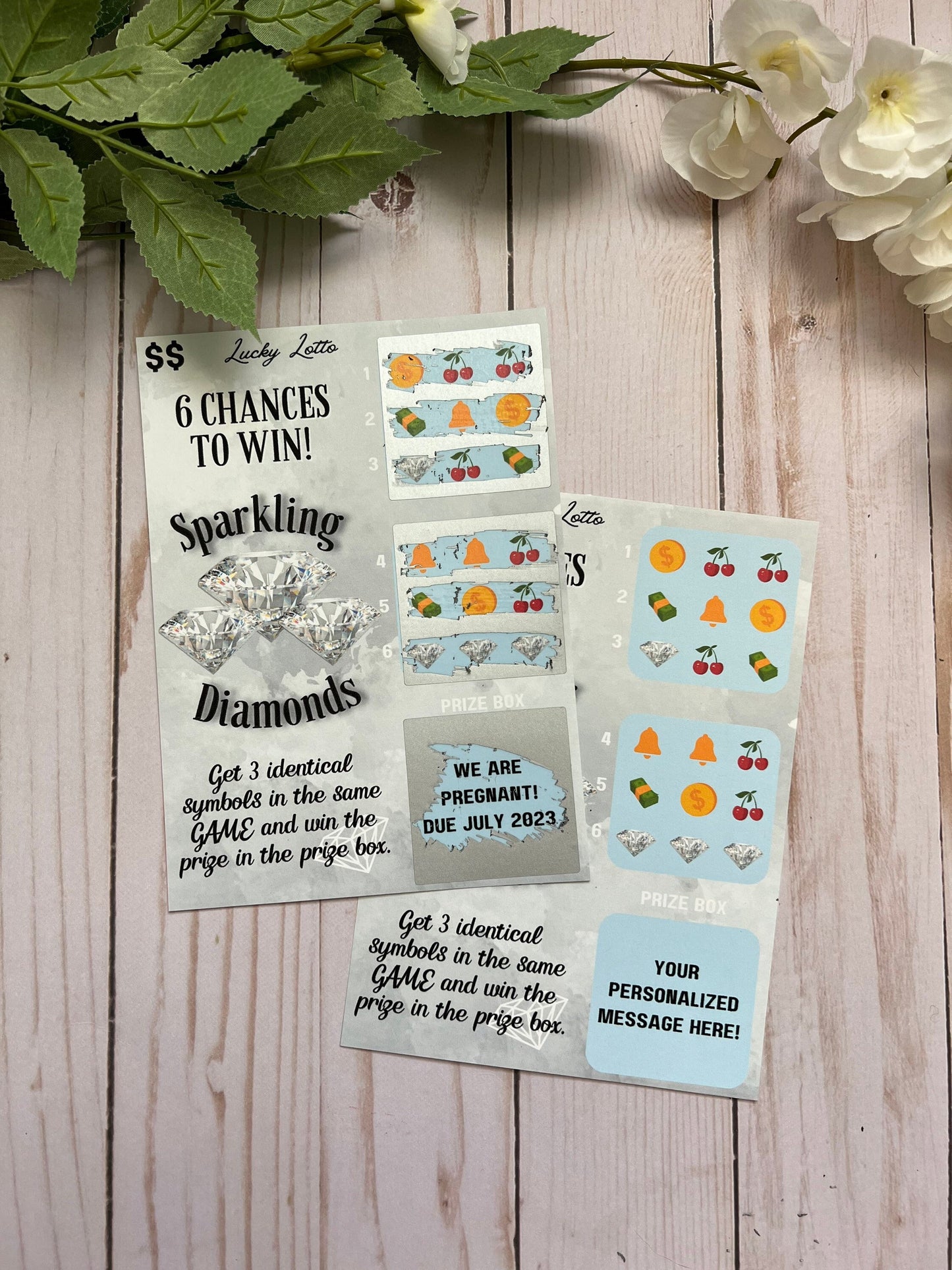 Sparkling Diamonds Scratch Ticket-- Scratch Card-Scratch Off Card-Secret Message-Baby Reveal Ideas-Secret Message Card-Surprise Trip Ticket