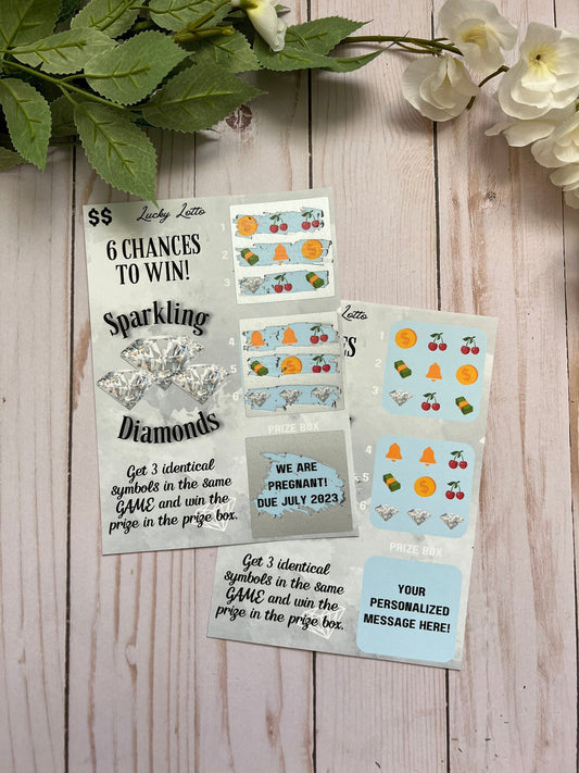 Sparkling Diamonds Scratch Ticket-- Scratch Card-Scratch Off Card-Secret Message-Baby Reveal Ideas-Secret Message Card-Surprise Trip Ticket