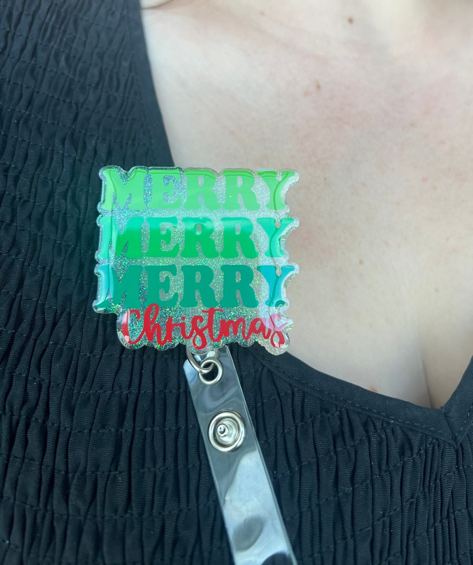 Merry Merry Merry Badge Reel--Christmas Badge Reel-Nurse Badge Reel-Winter Badge Reel-Glitter Badge Reel-Festive Badge Reel-Stocking Stuffer