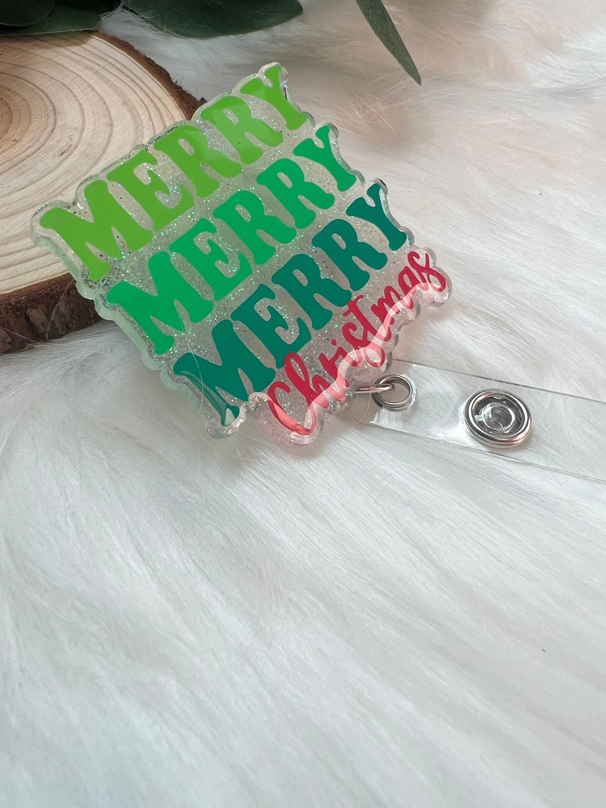 Merry Merry Merry Badge Reel--Christmas Badge Reel-Nurse Badge Reel-Winter Badge Reel-Glitter Badge Reel-Festive Badge Reel-Stocking Stuffer