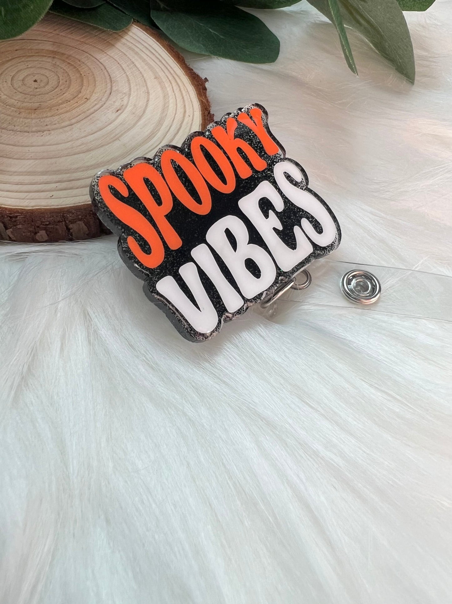 Spooky Vibes Badge Reel--Halloween Badge Reel-Nurse Badge Reel-Fall Badge Reel-Glitter Badge Reel-Festive Badge Reel-Stocking Stuffer