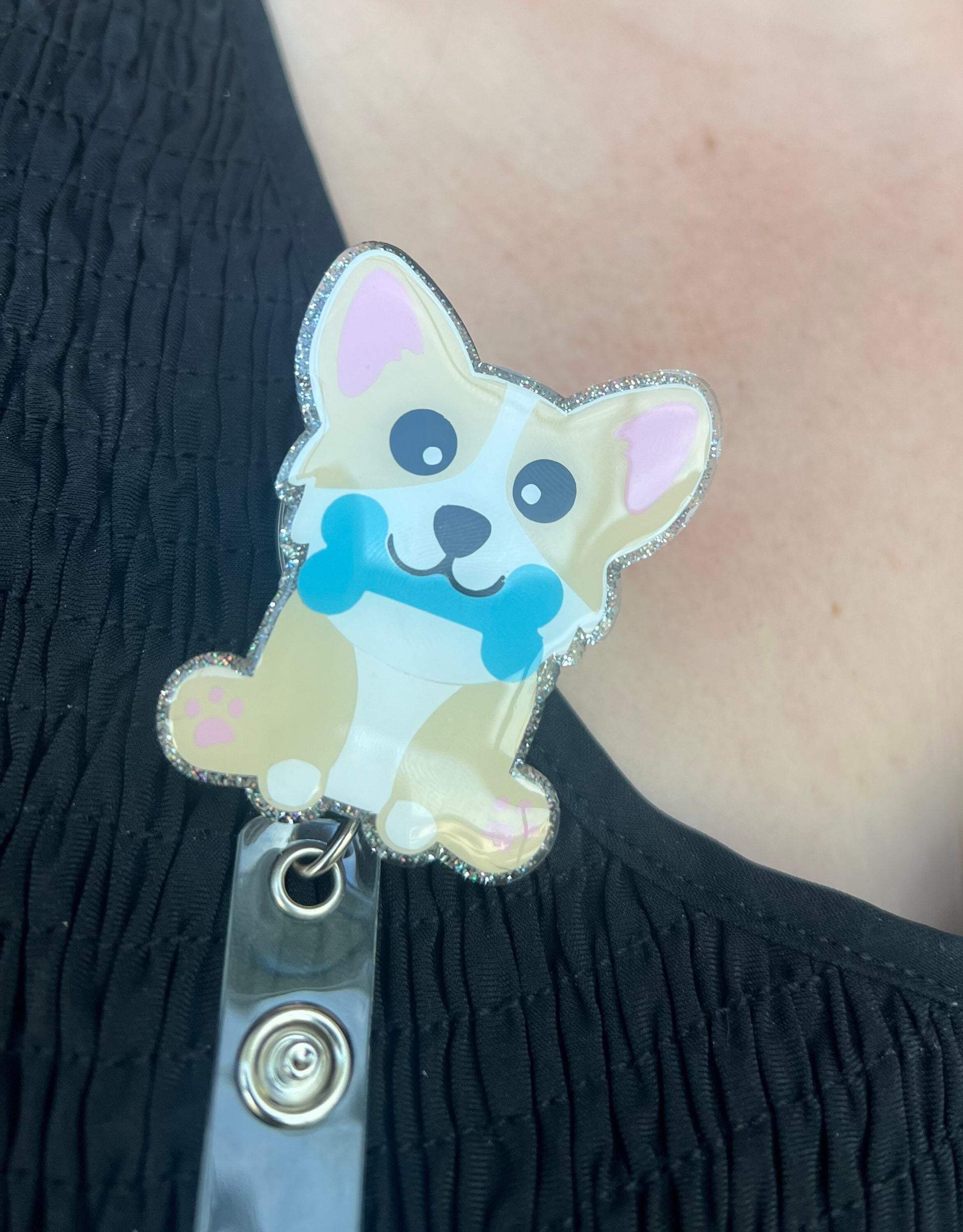 Corgi Dog Badge Reel--Funny Badge Reel-Dog Mom Badge Reel-Dog Mom Gifts-Corgi Gift-Coworker Gift-Glitter Badge Reel-Nurse Badge Reel