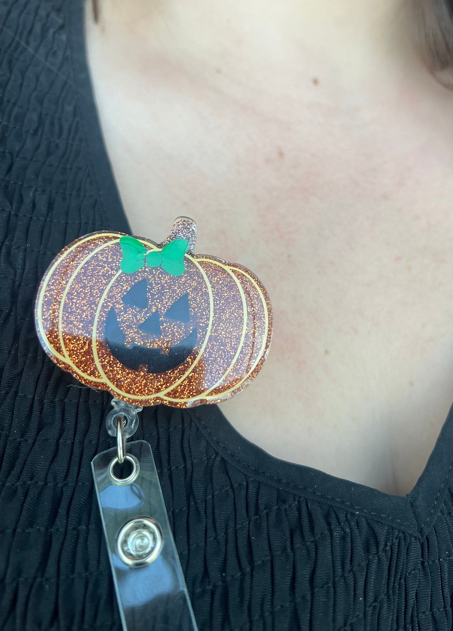 Jack O Lantern Badge Reel--Halloween Badge Reel-Nurse Badge Reel-Fall Badge Reel-Glitter Badge Reel-Festive Badge Reel-Stocking Stuffer