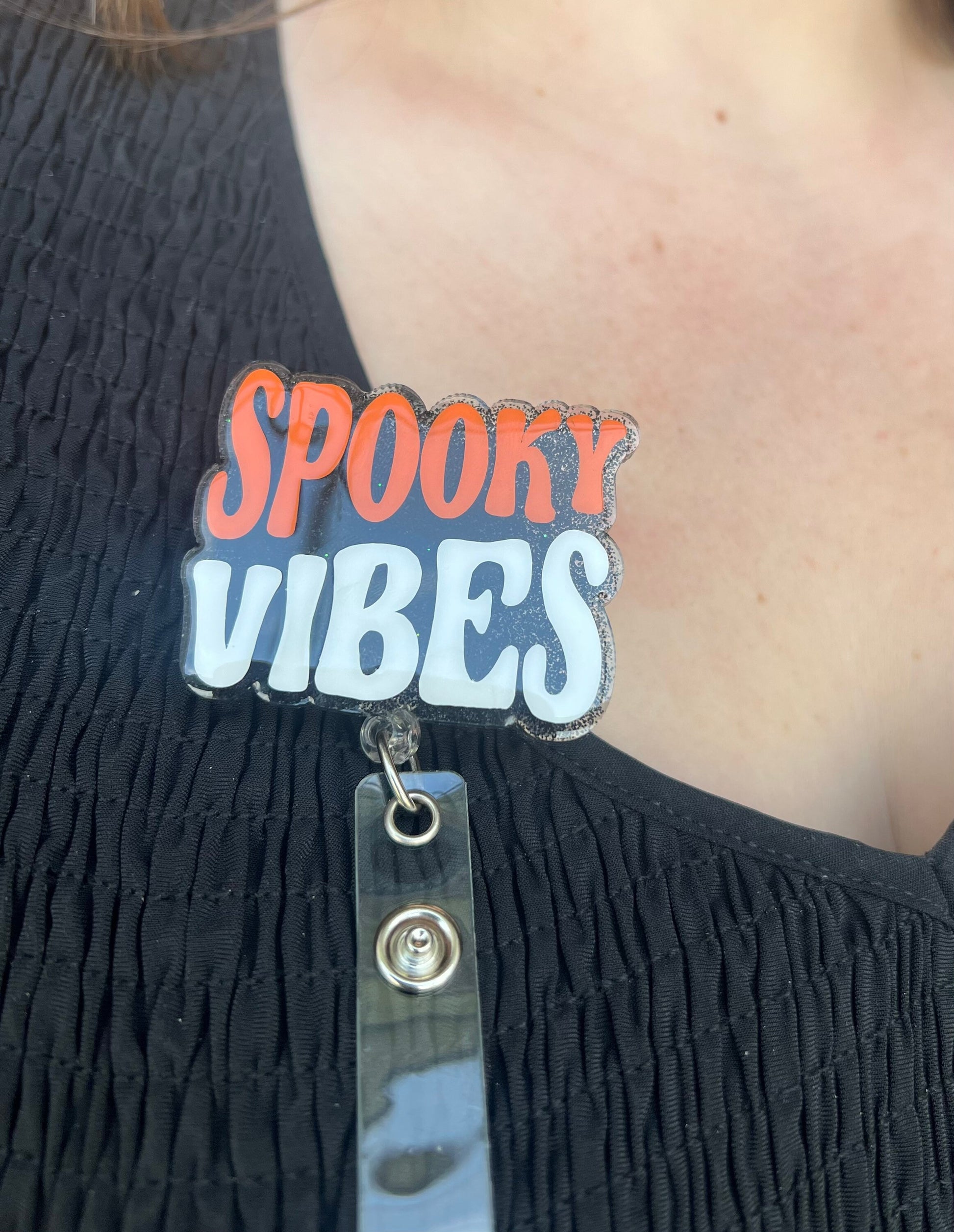 Spooky Vibes Badge Reel--Halloween Badge Reel-Nurse Badge Reel-Fall Badge Reel-Glitter Badge Reel-Festive Badge Reel-Stocking Stuffer