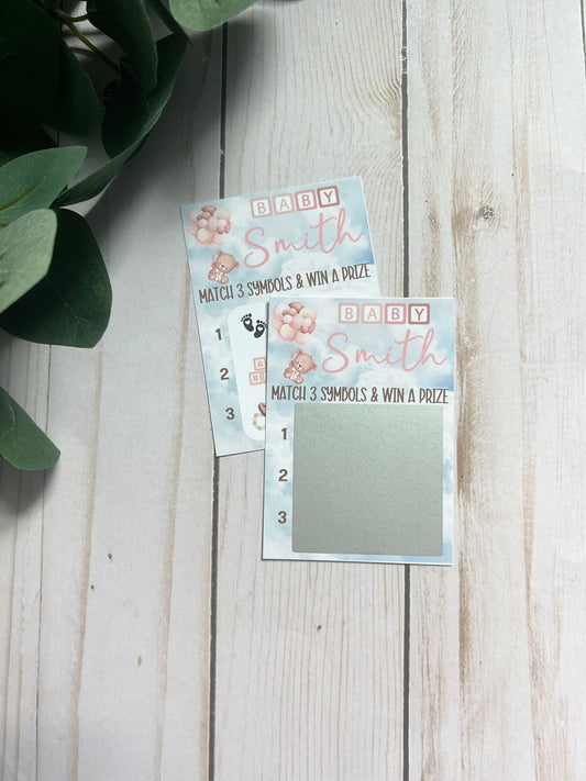 Girl Teddy Bear Scratch Game--Baby Lottery Game-Diaper Raffle Ticket-Custom Baby Game-Baby Shower Reveal-Scratch Off Game-Scratch and Win