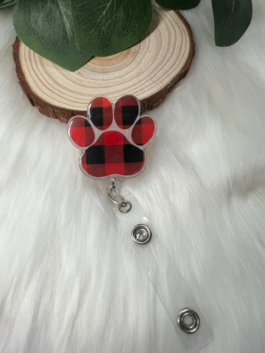 Plaid Paw Print Badge Reel--Dog Print Badge Reel-Dog Mom Badge Reel-Dog Mom Gifts-Corgi Gift-Vet Gift-Glitter Badge Reel-Nurse Badge Reel
