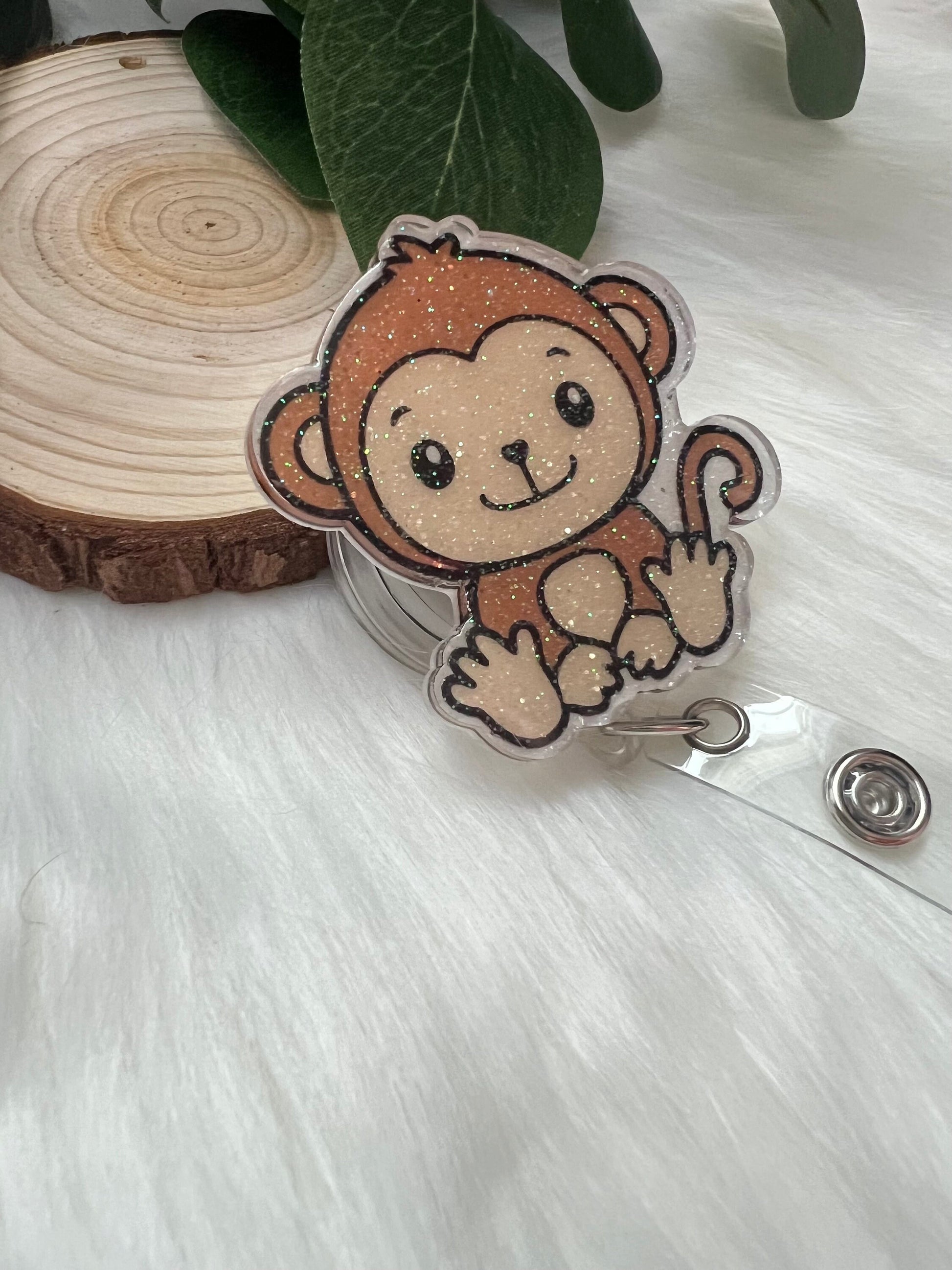 Monkey Badge Reel--Baby Monkey Badge Reel-baby Animal Badge Reel-Dog Mom Gifts-Veterinarian Gift-Monkey Lover Gift-Glitter Badge Reel