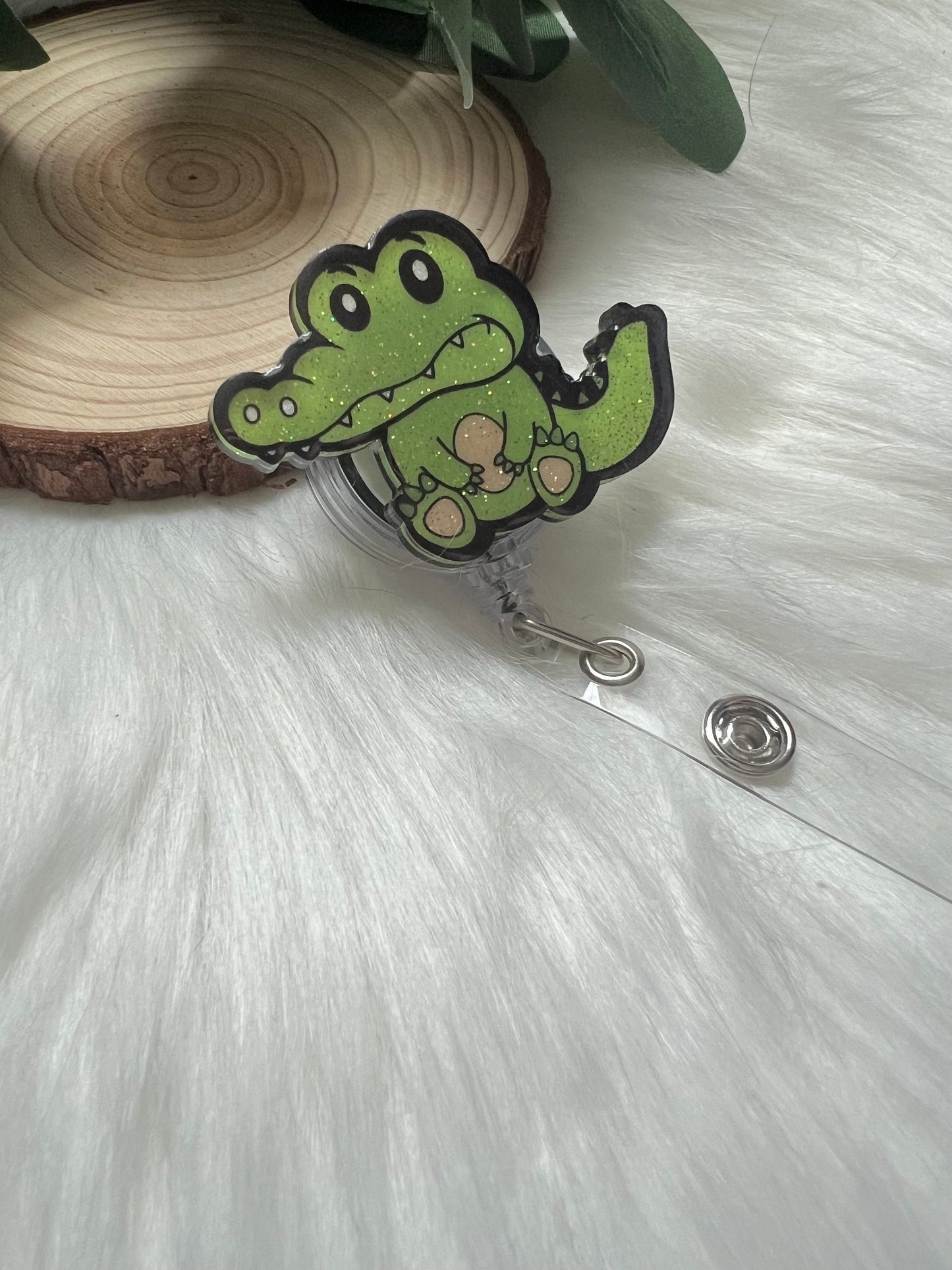 Alligator Badge Reel--Baby Monkey Badge Reel-baby Animal Badge Reel-Dog Mom Gifts-Veterinarian Gift-Gator Lover Gift-Glitter Badge Reel