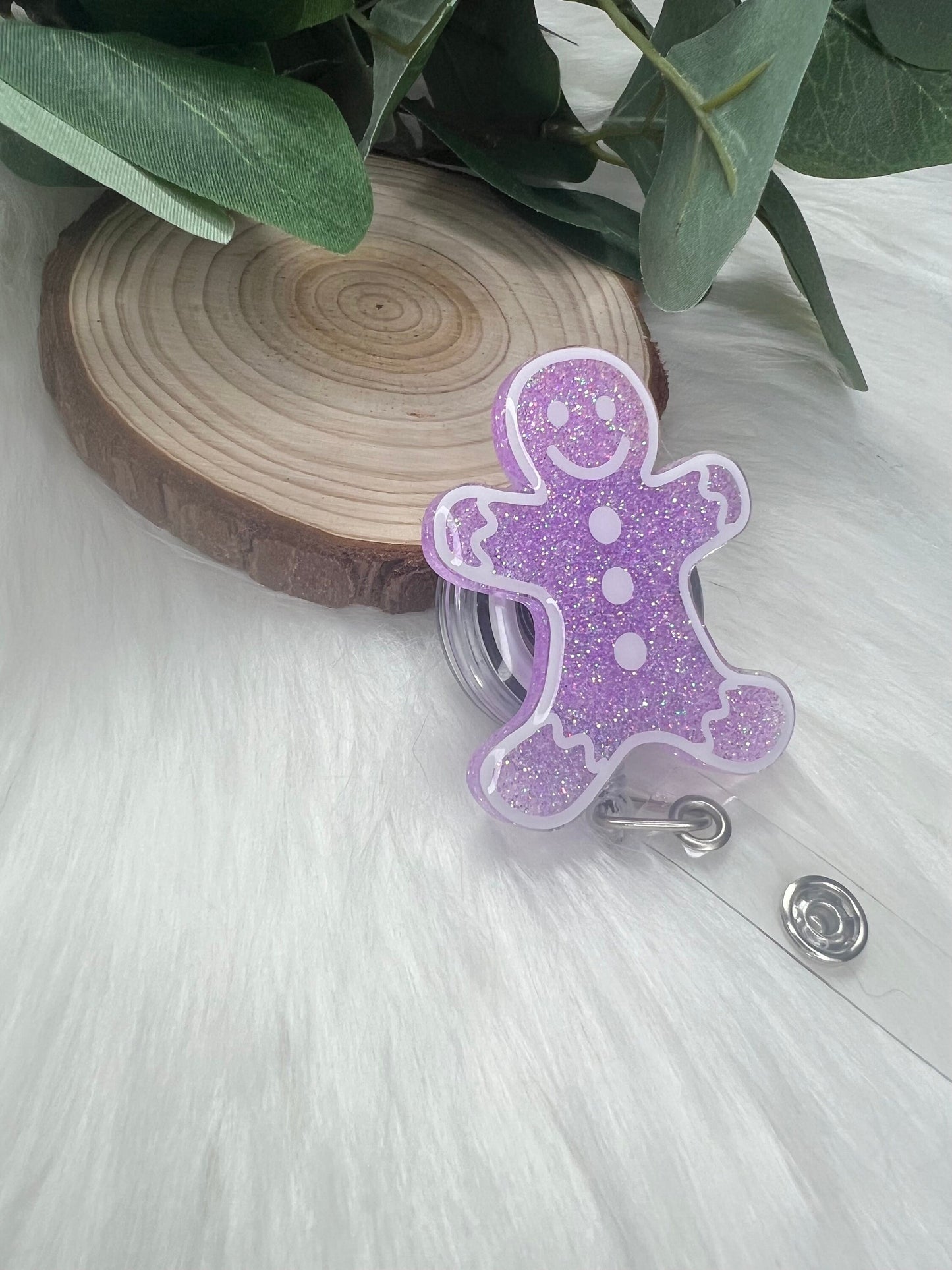 Lavender Ginderbread Badge Reel—Pink Christmas Badge Reel-Nurse Badge Reel-Winter Badge Reel-Festive Badge Reel-Stocking Stuffer