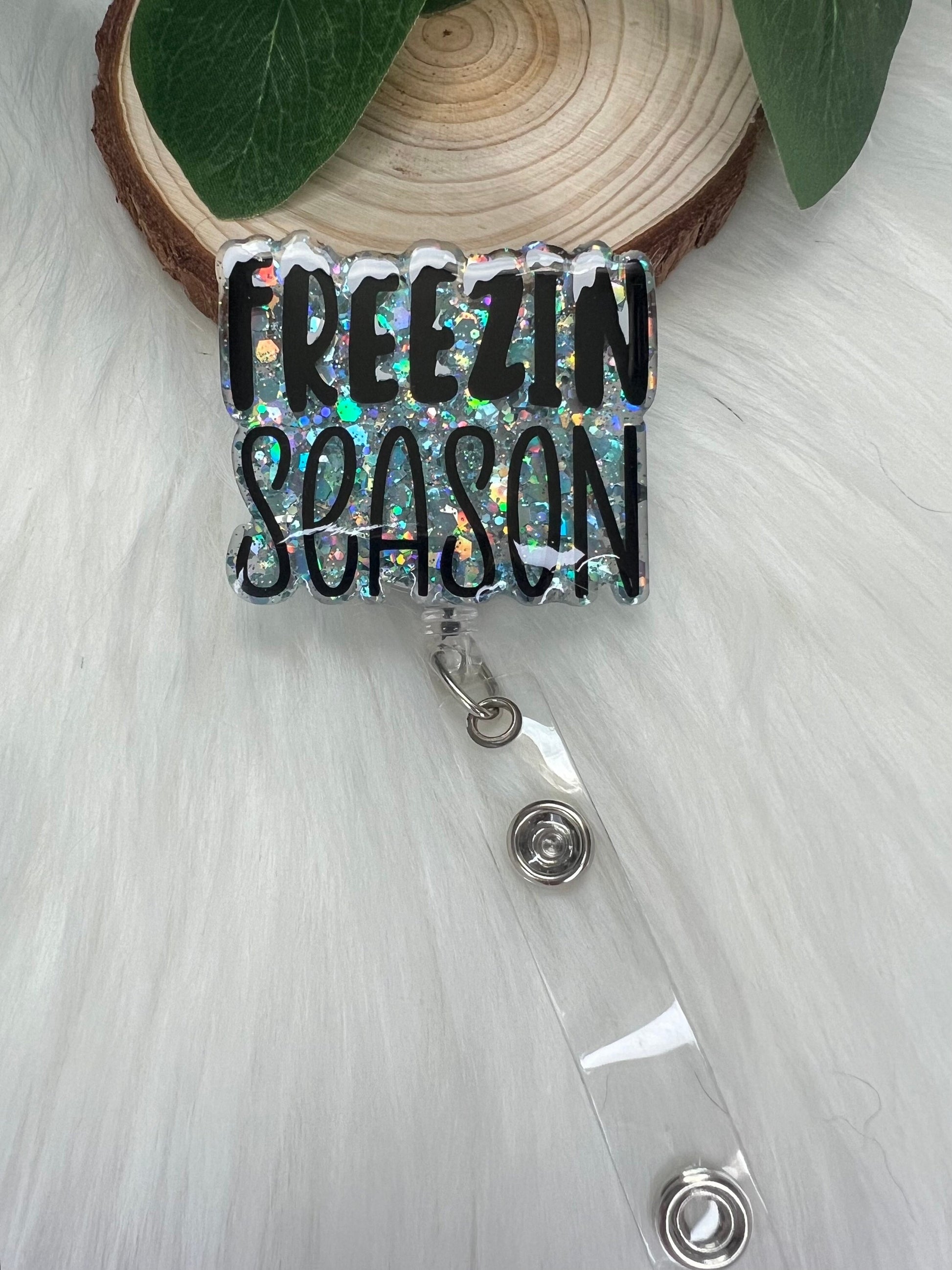 Freezin Season Badge Reel--Christmas Badge Reel-Nurse Badge Reel-Winter Badge Reel-Glitter Badge Reel-Festive Badge Reel-Stocking Stuffer