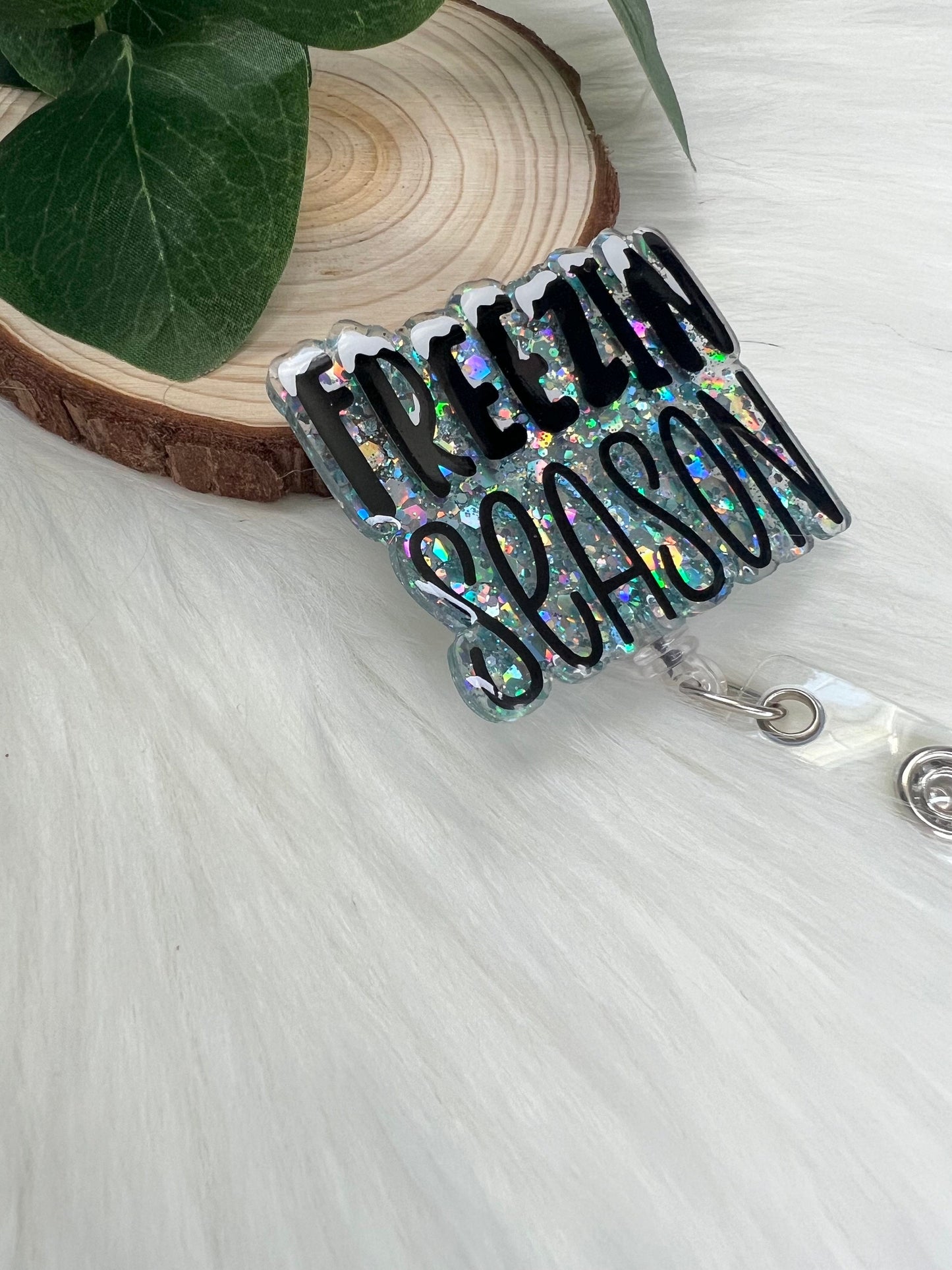 Freezin Season Badge Reel--Christmas Badge Reel-Nurse Badge Reel-Winter Badge Reel-Glitter Badge Reel-Festive Badge Reel-Stocking Stuffer