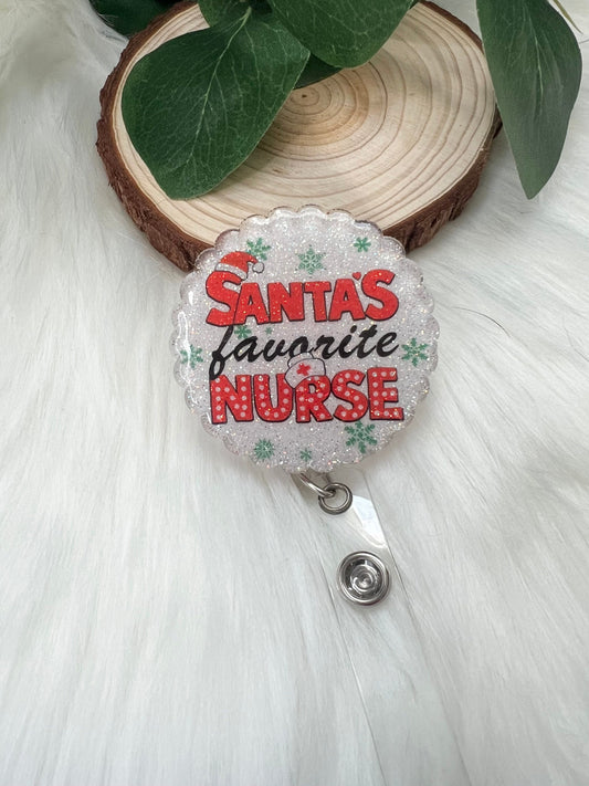 Santa’s Favorite Nurse Badge Reel--Christmas Badge Reel-Nurse Badge Reel-Winter Badge Reel-Glitter Badge Reel-Festive Santa Badge Reel