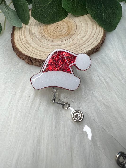 Chunky Red Santa Hat Badge Reel—Classic Christmas Badge Reel-Nurse Badge Reel-Winter Badge Reel-Festive Badge Reel-Stocking Stuffer