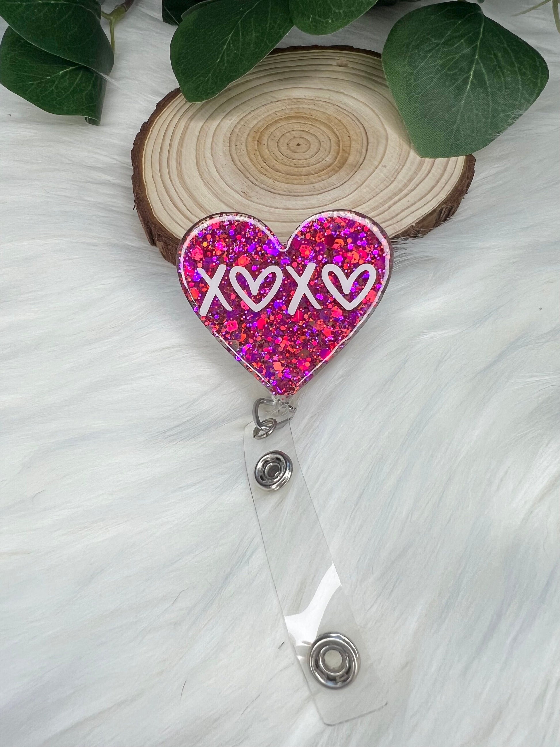 XOXO Glitter Heart Badge Reel--Heart Badge Reel-Cupid Badge Reel-Love Day Gift-Valentine's Gift-Glitter Badge Reel-Flashy Badge Reel