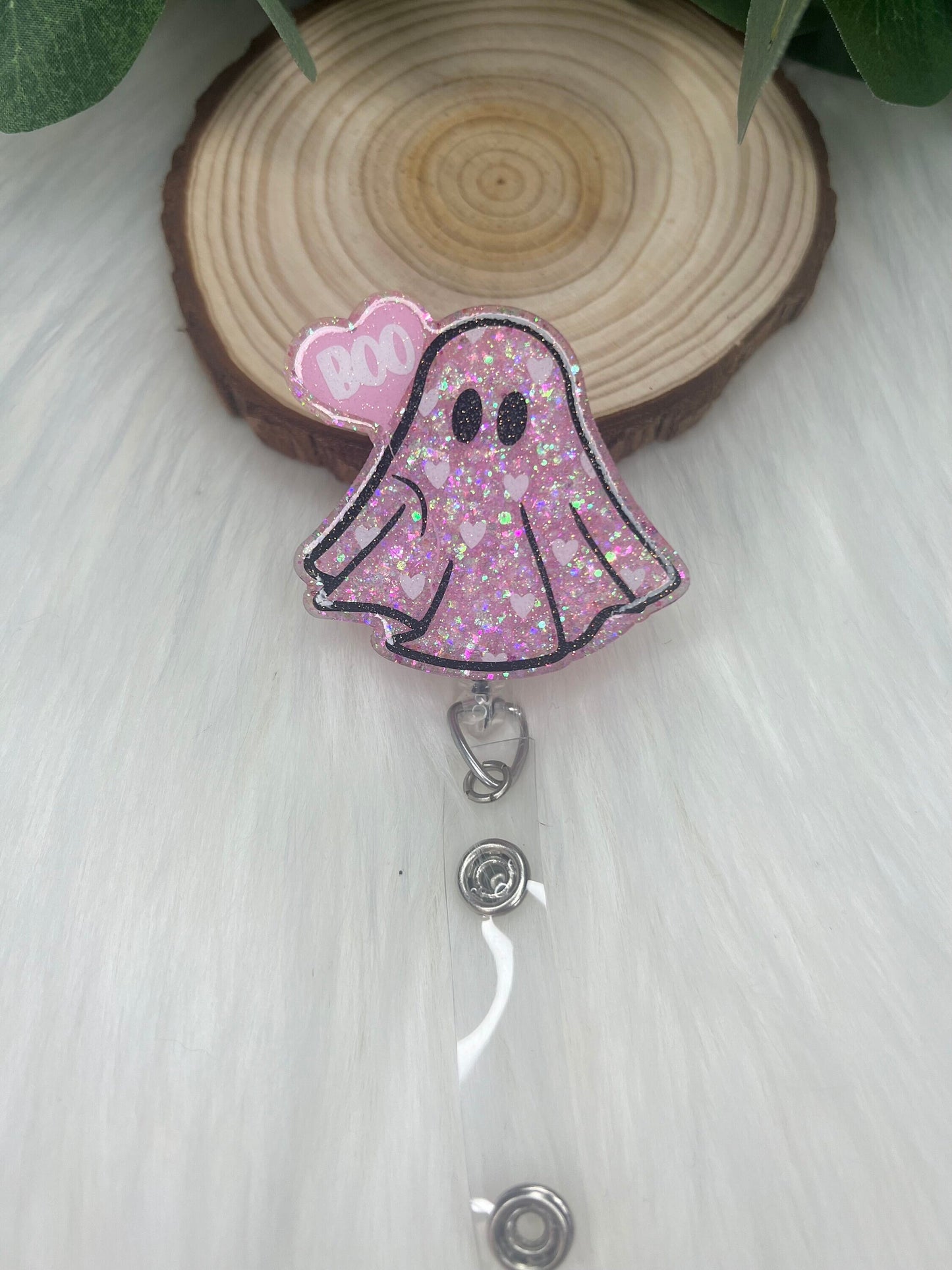 Heart Balloon Ghost Badge Reel—Valentines Badge Reel-Nurse Badge Reel-Love Badge Reel-Glitter Badge Reel-Festive Badge Reel-Love Ghost Badge