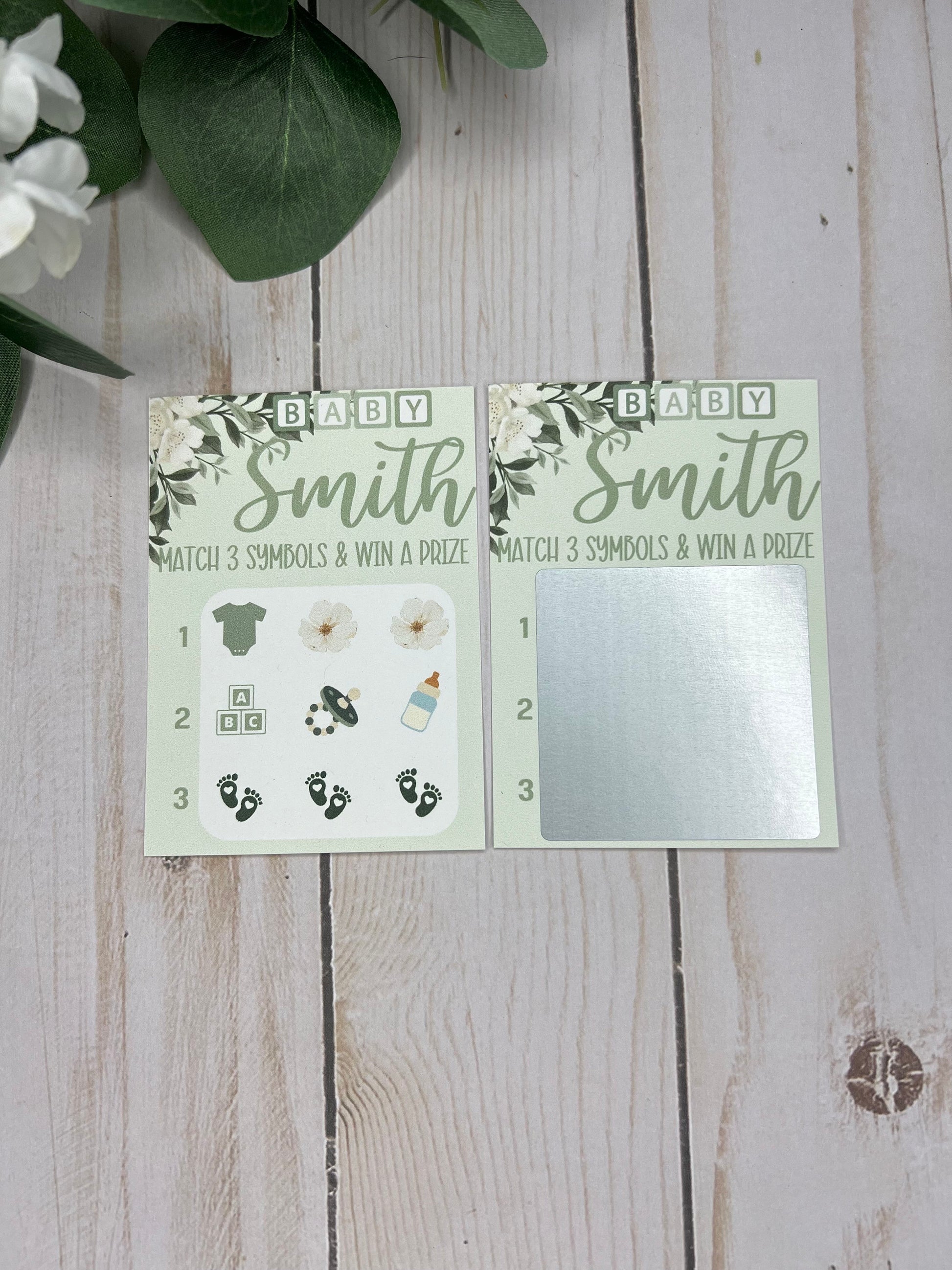 Sage Floral Baby Lotto Scratch Game--Custom Baby Lottery Game-Diaper Raffle Ticket-Baby Shower Reveal-Sage Baby Shower-Green Baby Shower