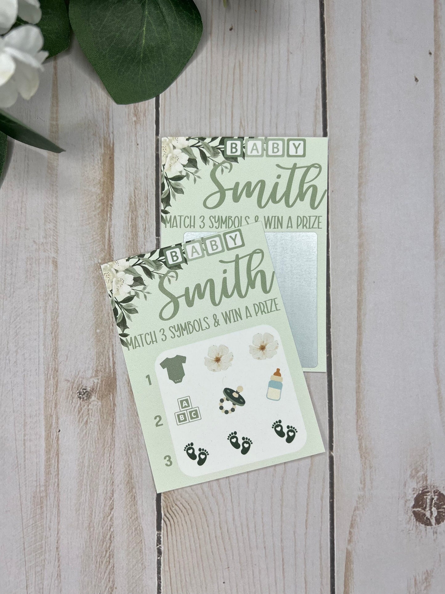 Sage Floral Baby Lotto Scratch Game--Custom Baby Lottery Game-Diaper Raffle Ticket-Baby Shower Reveal-Sage Baby Shower-Green Baby Shower