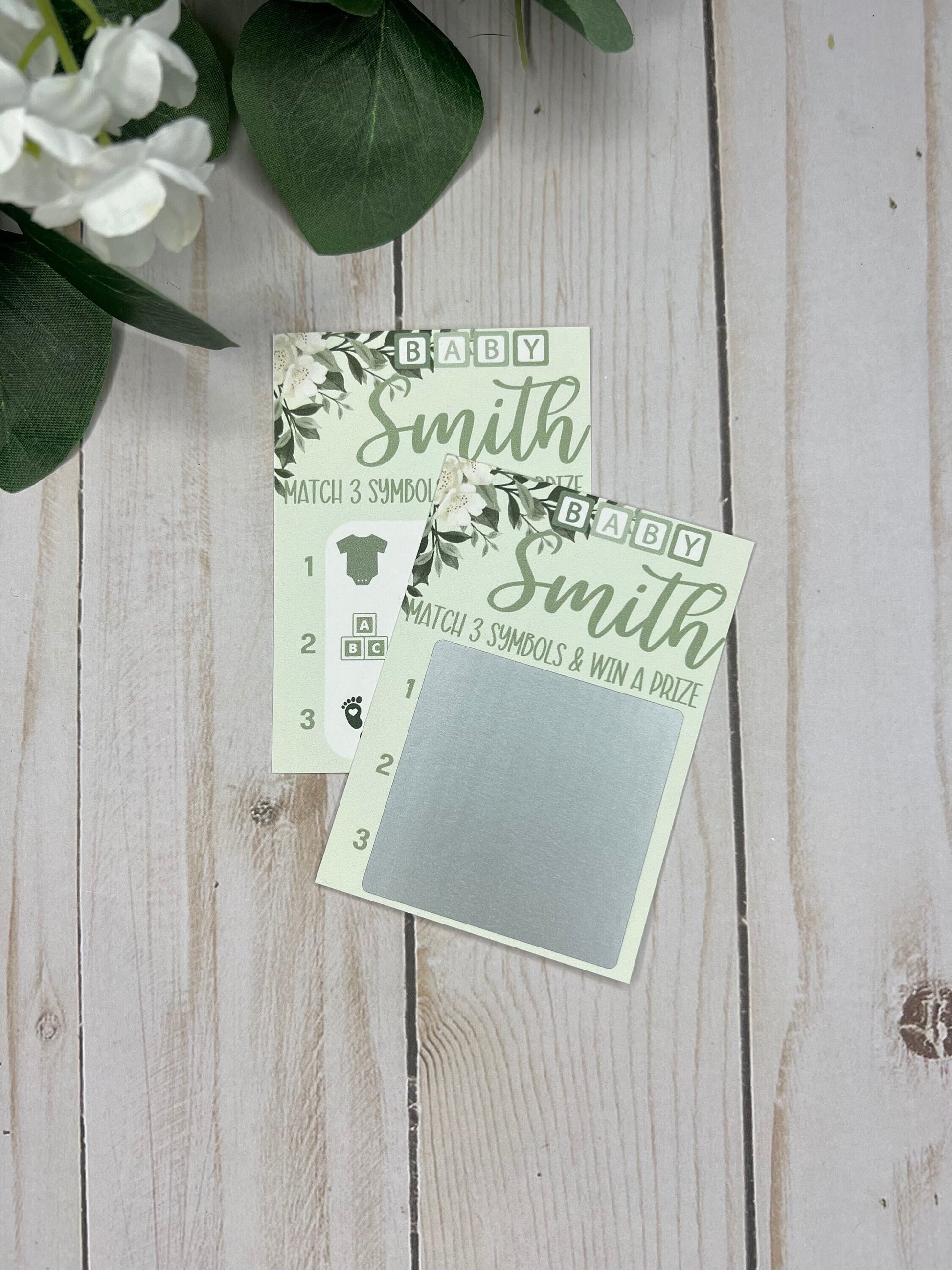 Sage Floral Baby Lotto Scratch Game--Custom Baby Lottery Game-Diaper Raffle Ticket-Baby Shower Reveal-Sage Baby Shower-Green Baby Shower