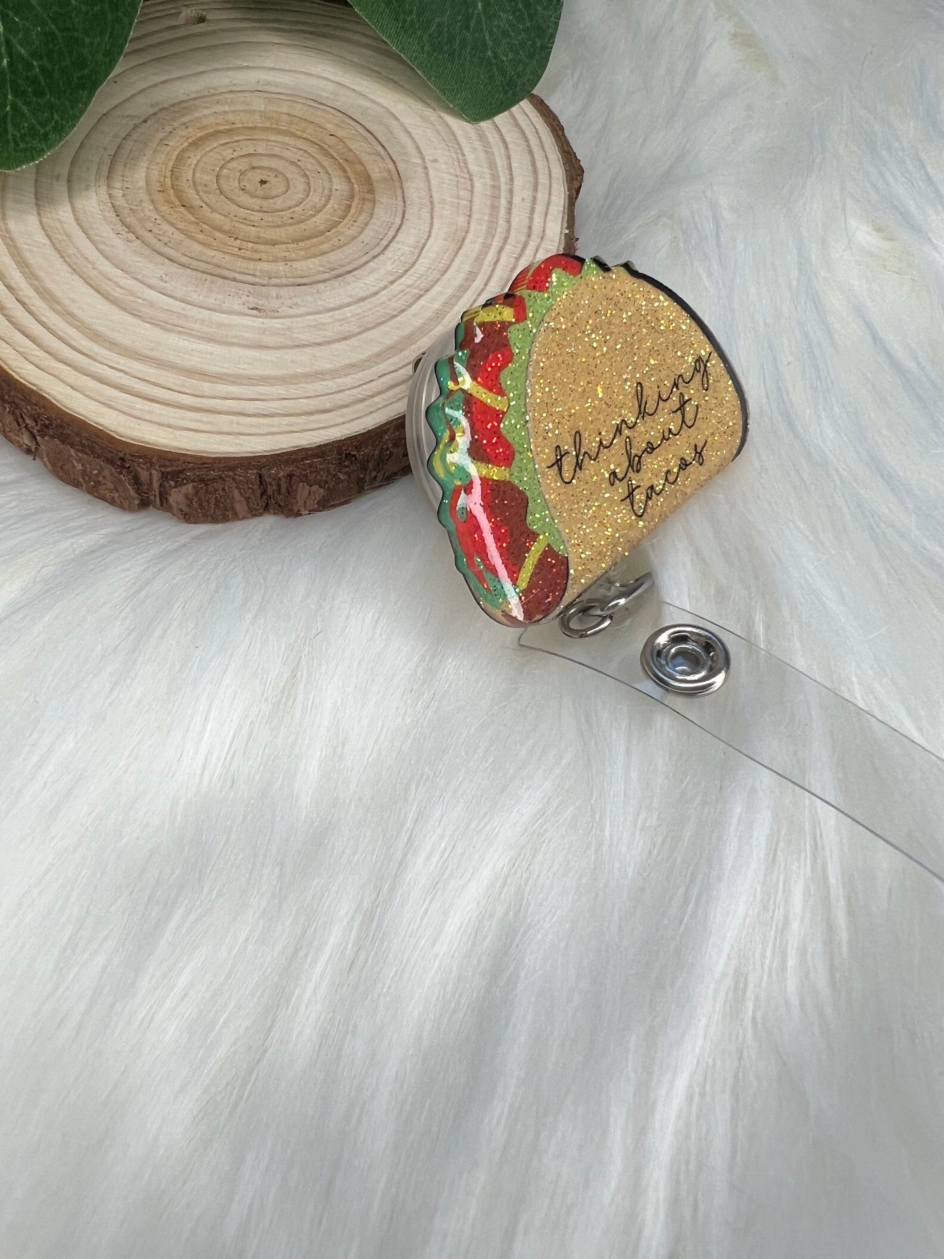 Glitter Taco Badge Reel--Thinking About Tacos Badge Reel-Taco Lover Badge Reel-Coworker Gift-Glitter Badge-Nurse Badge Reel