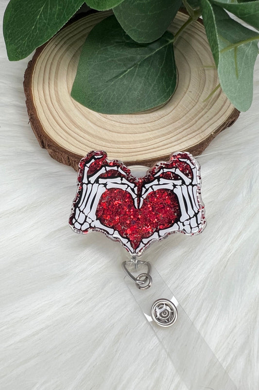 Heart Skeleton Badge Reel--Valentine Badge Reel-Nurse Badge Reel-Love Day Badge Reel-Glitter Badge Reel-Anti Valentine Badge Reel