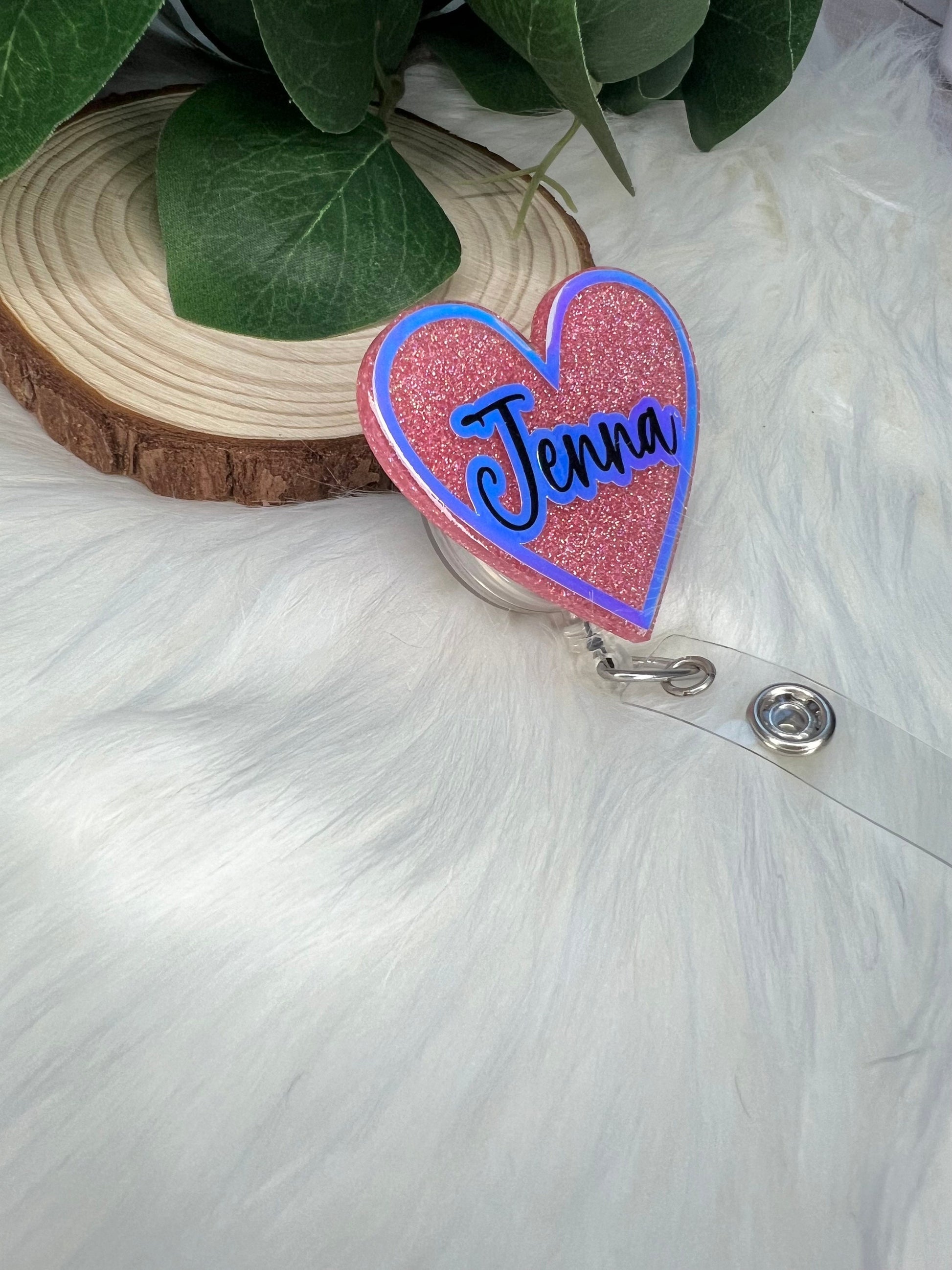 Holographic Name Heart Badge Reel--Heart Badge Reel-Cupid Badge Reel-Love Day Gift-Valentine's Gift-Glitter Badge Reel-Flashy Badge Reel