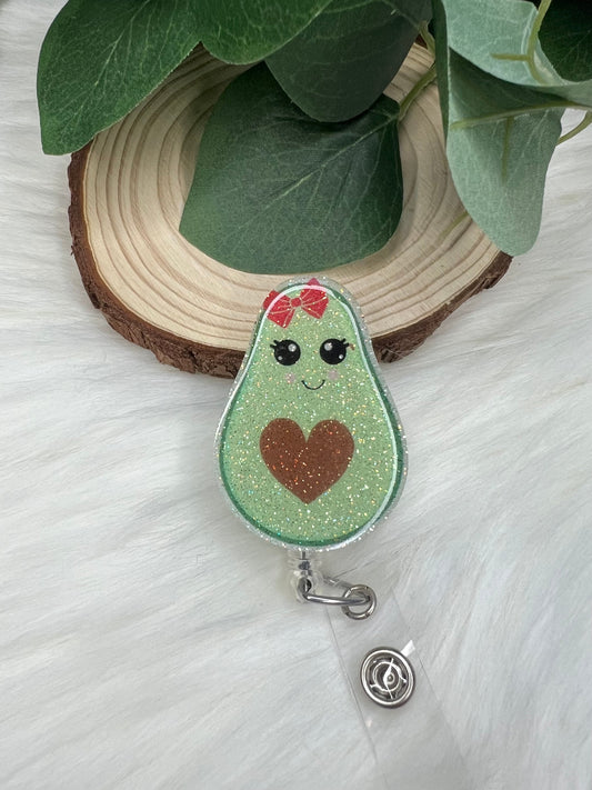 Glitter Avocado Badge Reel--Avocado Love Badge Reel-Cute Avocado Badge Reel-Coworker Gift-Glitter Avocado Heart Badge-Nurse Badge Reel