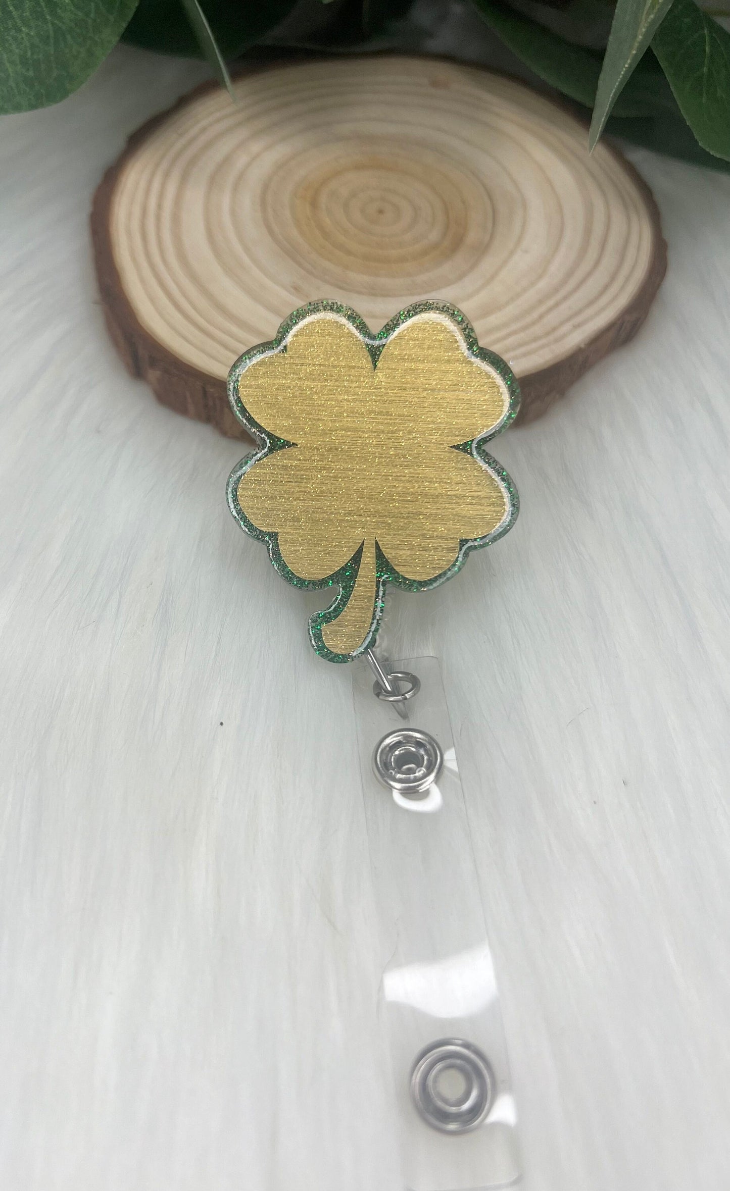 Glitter Clover Badge Reel--St. Patricks Badge Reel-Lucky Clover Badge Reel-Coworker Gift-Glitter Leprechaun Badge-Nurse Badge Reel