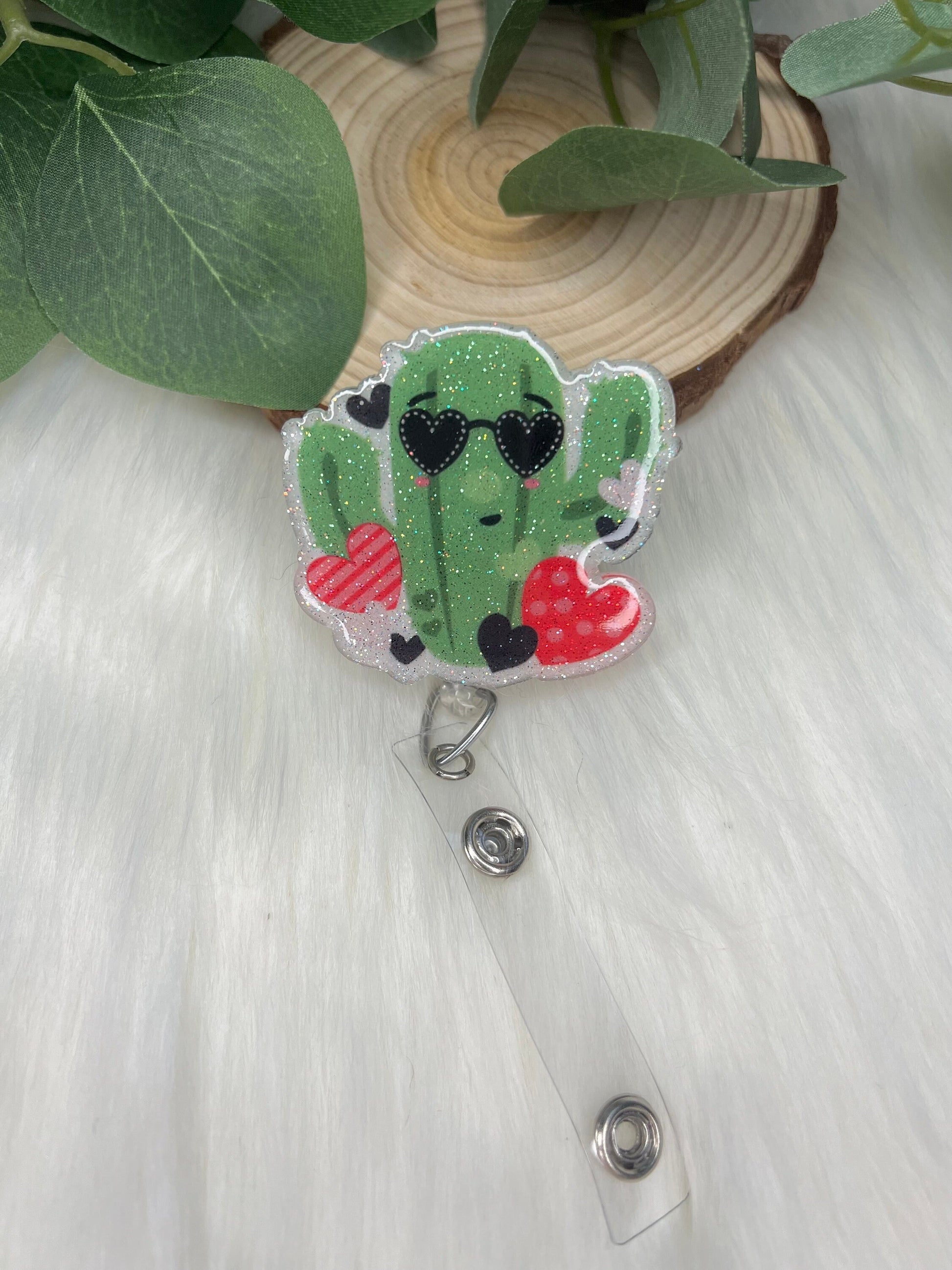 Valentines Cactus Badge Reel--Heart Badge Reel-Cupid Badge Reel-Love Day Coworker Gift-Valentine's Gift-Glitter Badge Reel-Nurse Badge Reel