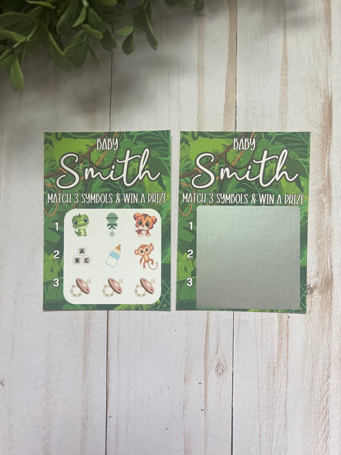 Jungle Animal Baby Shower Scratch Game--Baby Lottery Game-Diaper Raffle Ticket-Custom Baby Game-Green Baby Shower Reveal- Scratch Off Game