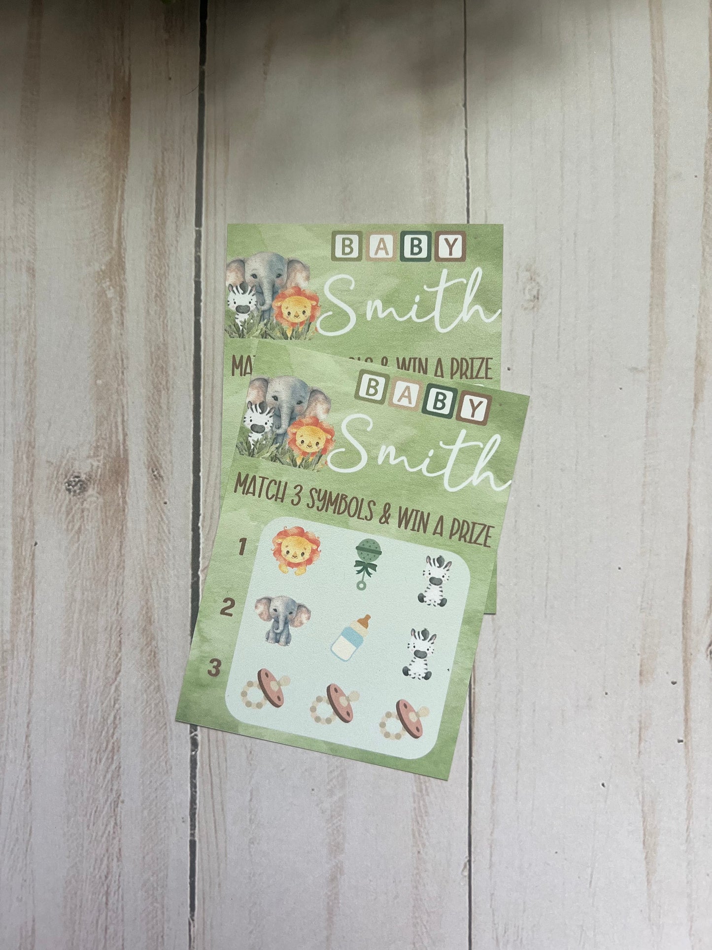 Green Safari Animal Scratch Game--Baby Lottery Game-Diaper Raffle Ticket-Custom Baby Game-Green Baby Shower Reveal-Sage Scratch Off Game