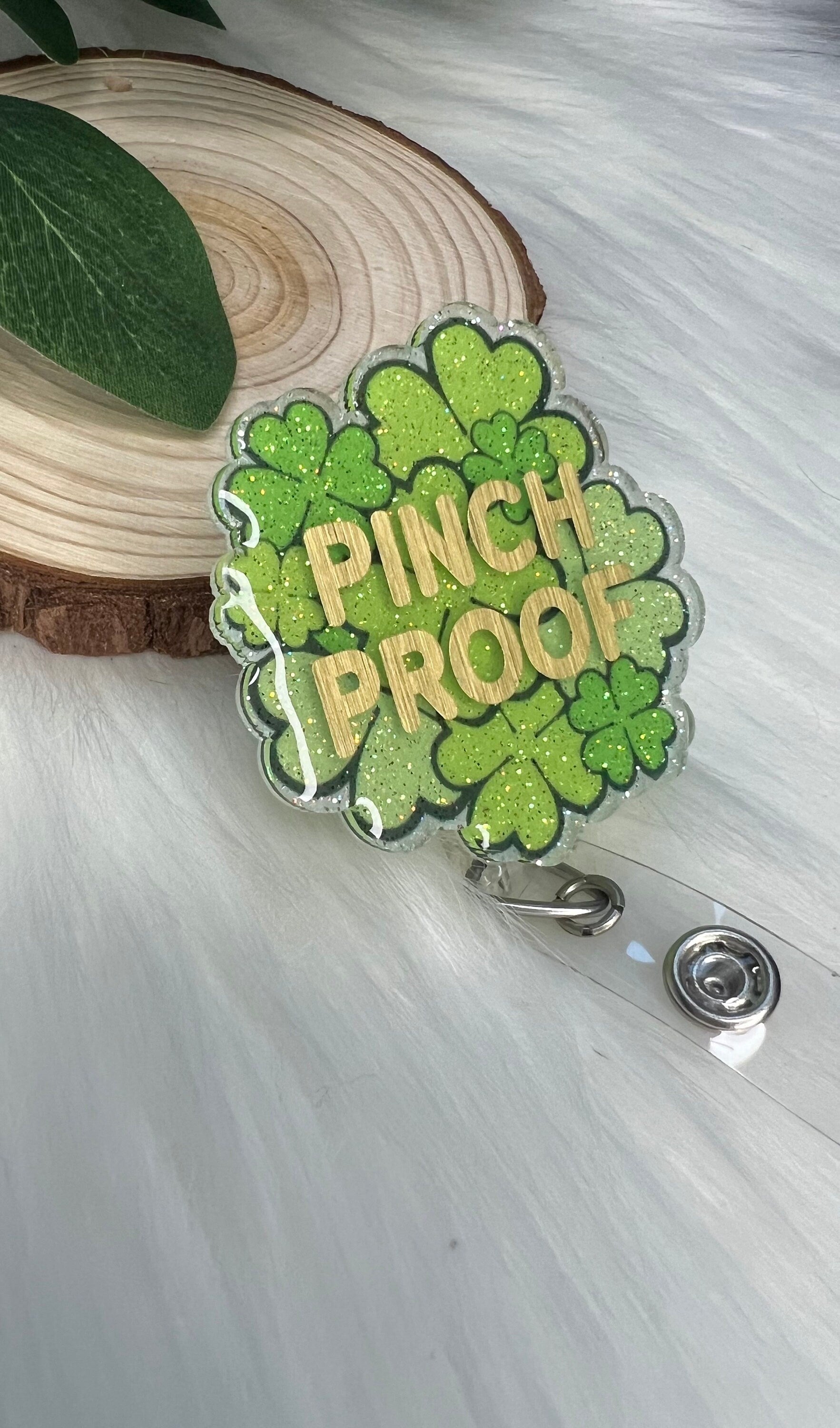 Glitter Pinch Proof Badge Reel--St. Patricks Badge Reel-Lucky Clover Badge Reel-Coworker Gift-Glitter Leprechaun Badge-Nurse Badge Reel