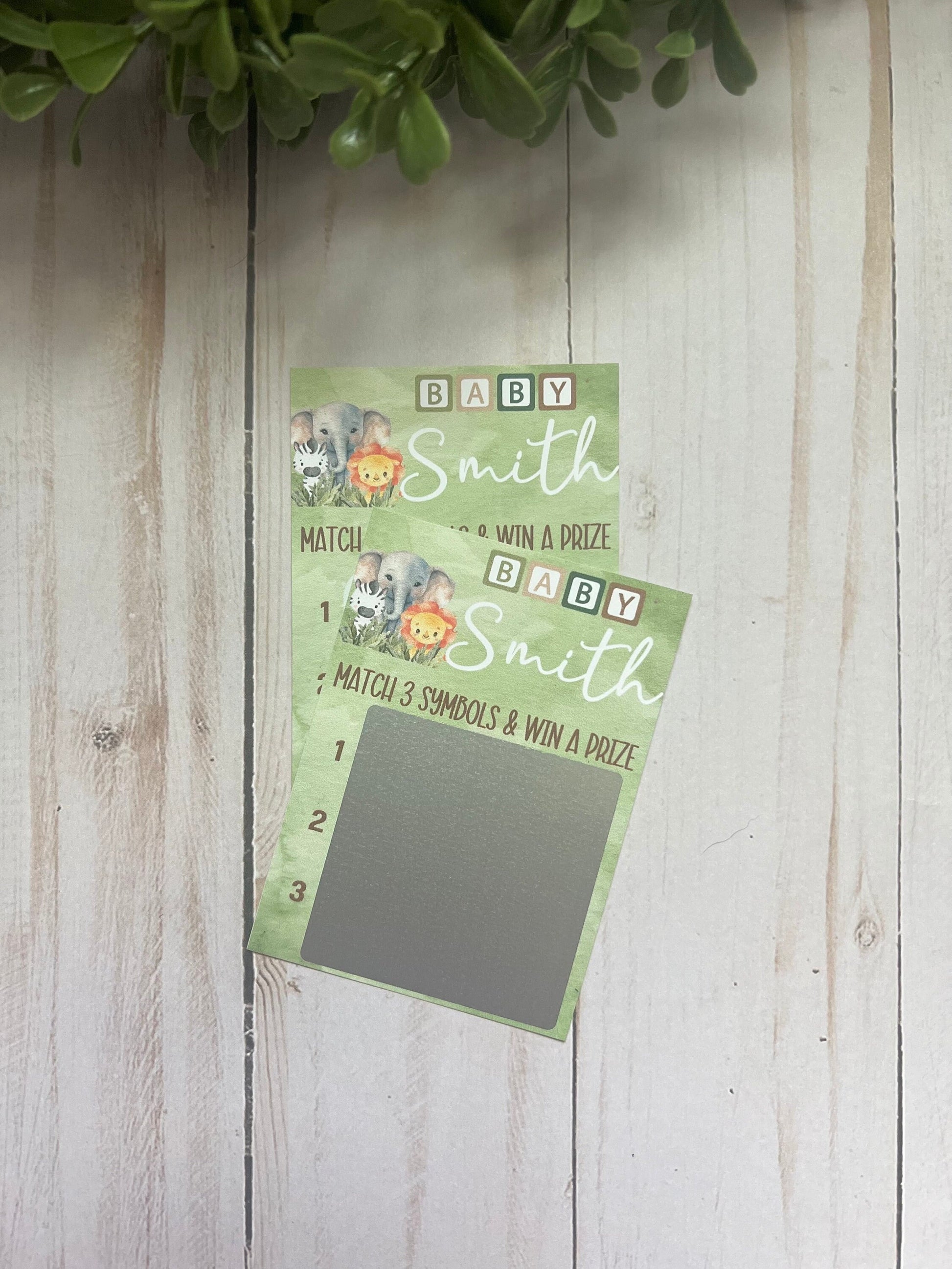 Green Safari Animal Scratch Game--Baby Lottery Game-Diaper Raffle Ticket-Custom Baby Game-Green Baby Shower Reveal-Sage Scratch Off Game