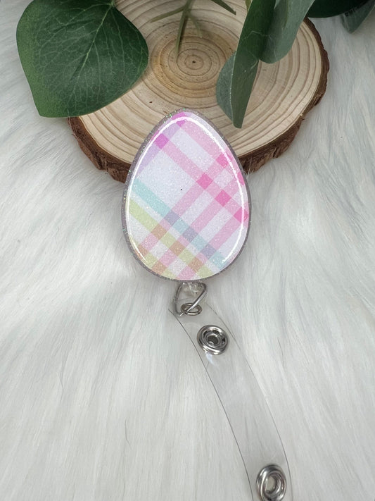 Plaid Easter Egg Badge Reel--Easter Badge Reel-Easter Egg Badge Reel-Spring Badge Reel-Glitter Badge Reel-Bunny Badge Reel-Basket Stuffer