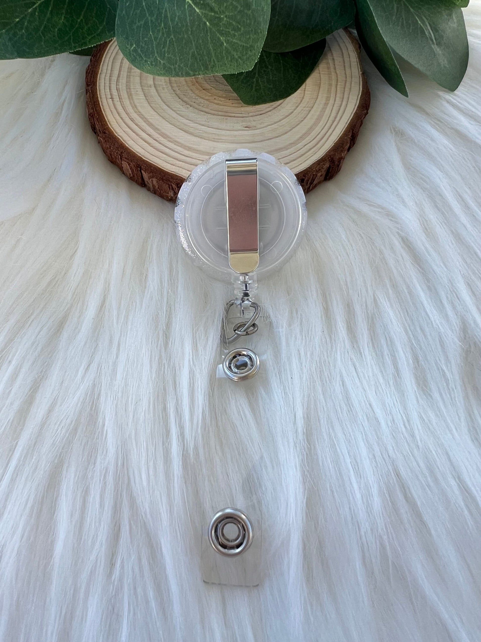 White Pearl and Rhinestone Badge Reel--Heart Badge Reel-Pearl Badge Reel-Pearl Badge Holder-Badge Reel Cute-Glitter Badge Reel