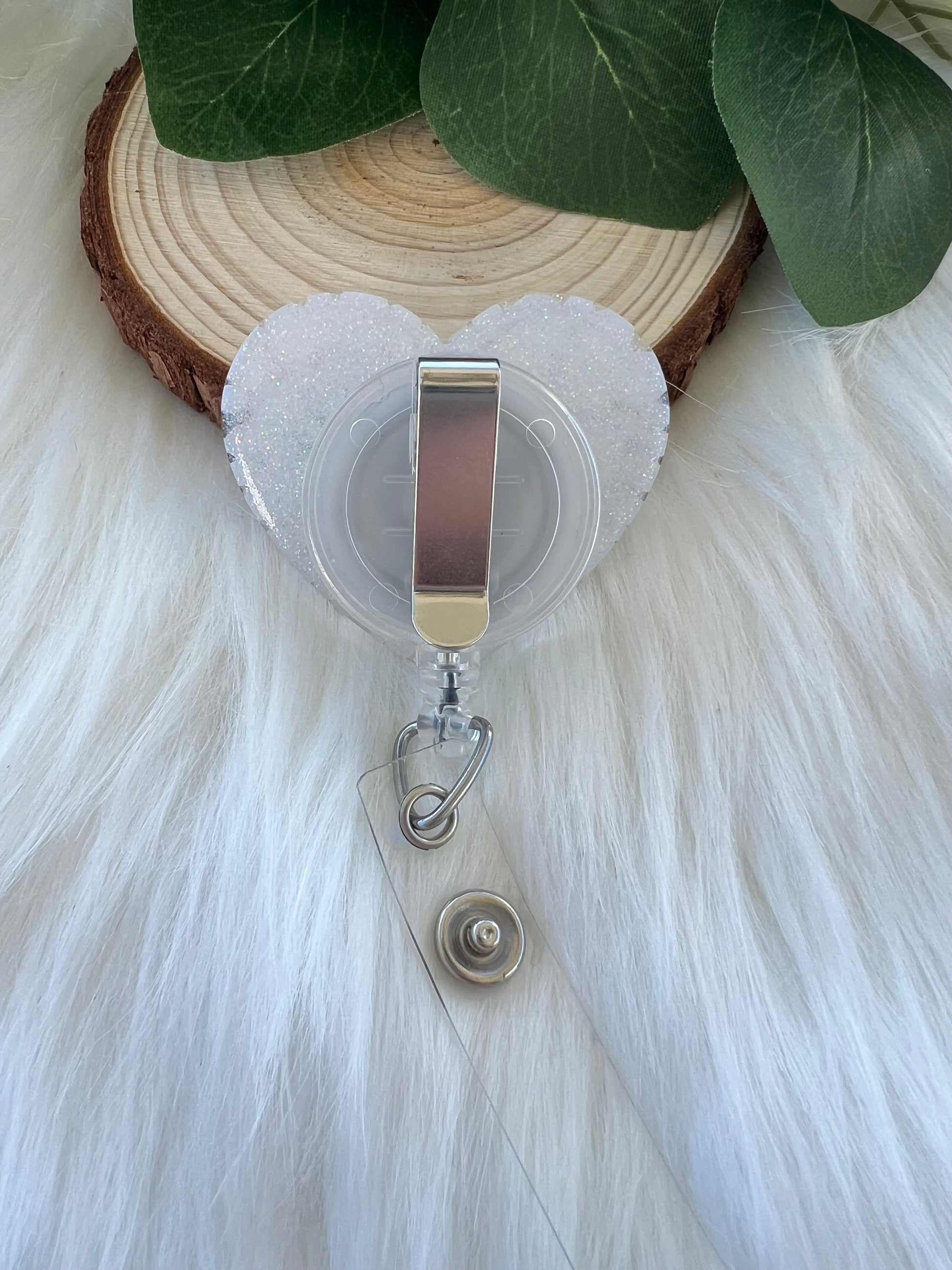 White Pearl Badge Reel--Heart Badge Reel-Pearl Badge Reel-Pearl Badge Holder-Badge Reel Cute-Glitter Badge Reel-Flashy Badge