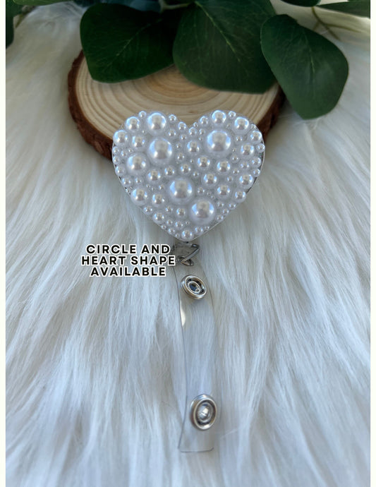 White Pearl Badge Reel--Heart Badge Reel-Pearl Badge Reel-Pearl Badge Holder-Badge Reel Cute-Glitter Badge Reel-Flashy Badge