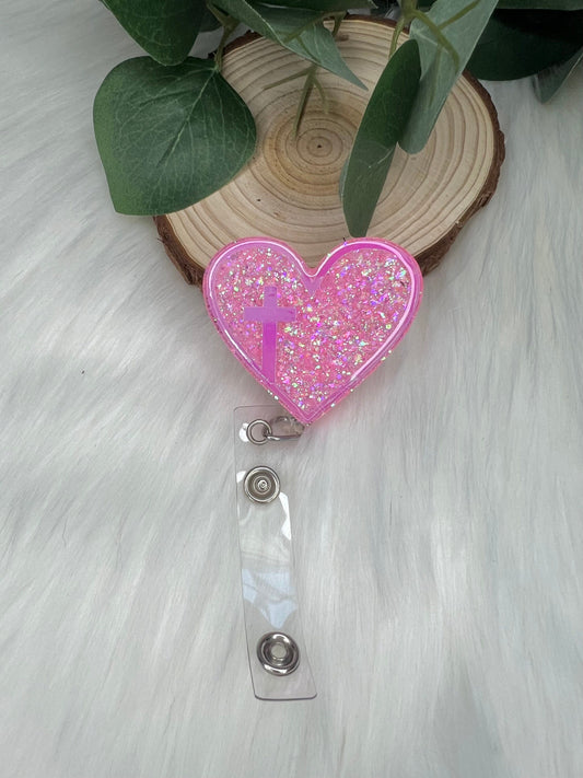 Holographic Cross Heart Badge Reel--Heart Badge Reel-Easter Badge Reel-Faith Badge Reel-Heaven Badge Reel-Jesus Cross Badge Reel