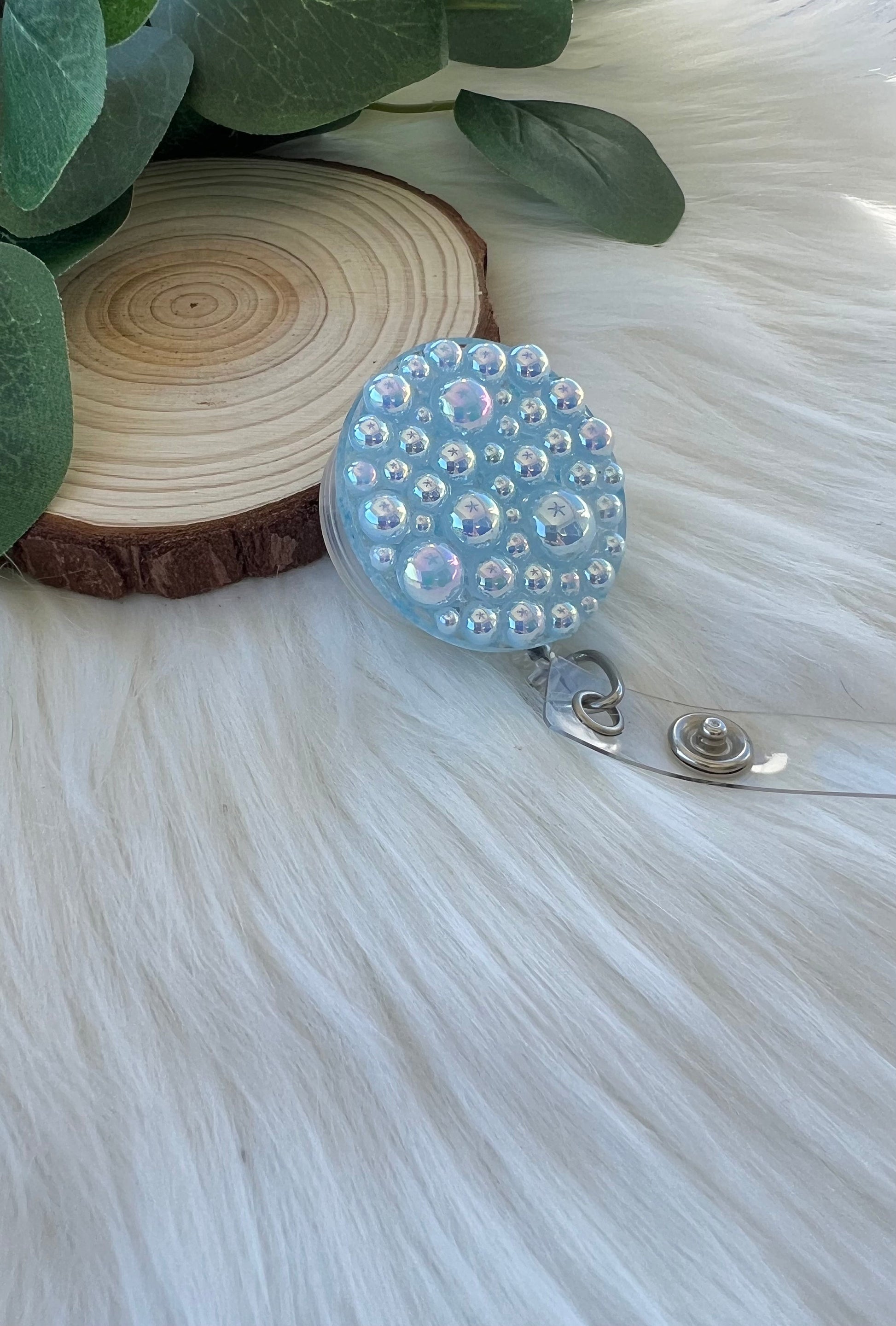 Blue Pearl Badge Reel--Heart Badge Reel-Pearl Badge Reel-Pearl Badge Holder-Badge Reel Cute-Glitter Badge Reel-Flashy Badge