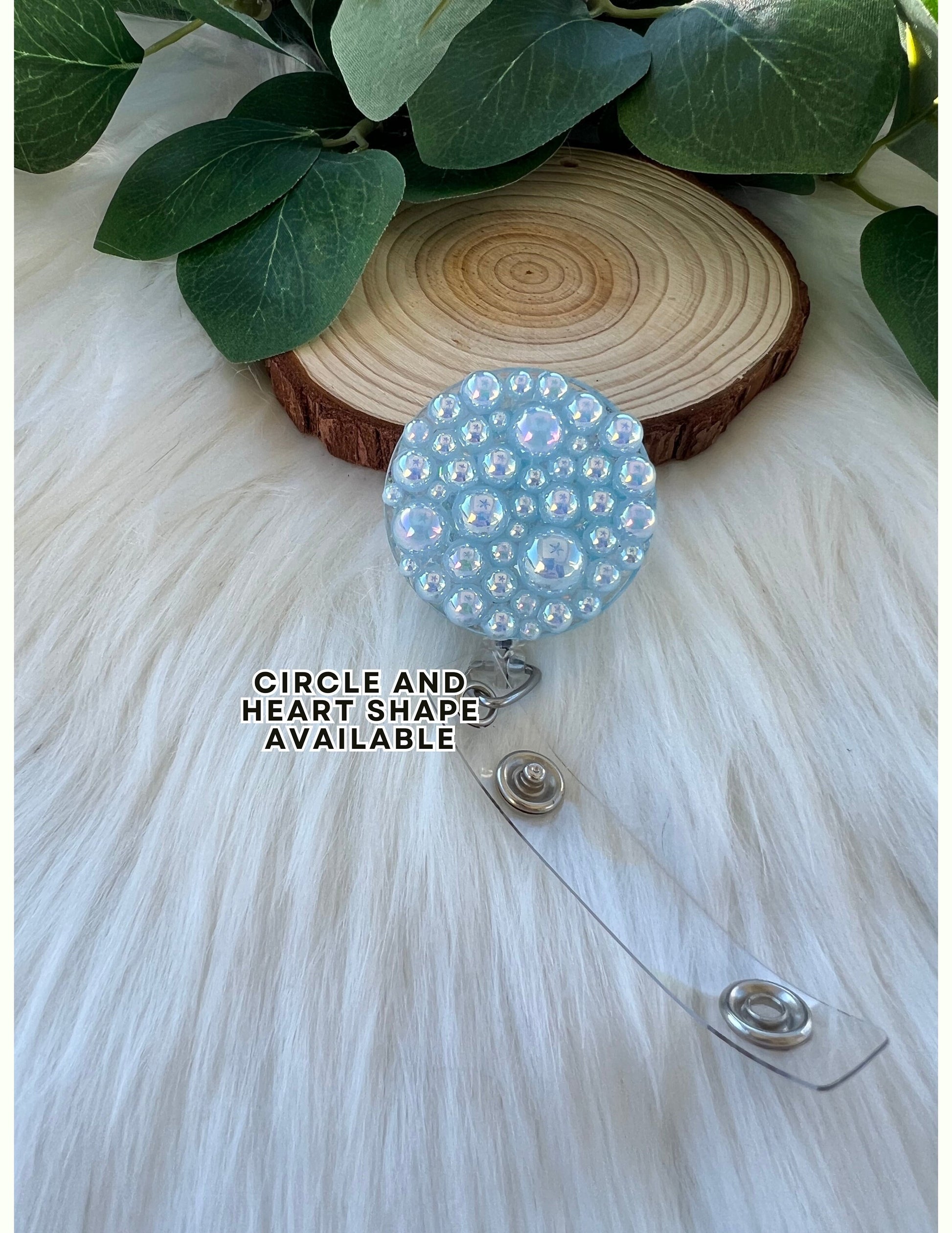 Blue Pearl Badge Reel--Heart Badge Reel-Pearl Badge Reel-Pearl Badge Holder-Badge Reel Cute-Glitter Badge Reel-Flashy Badge