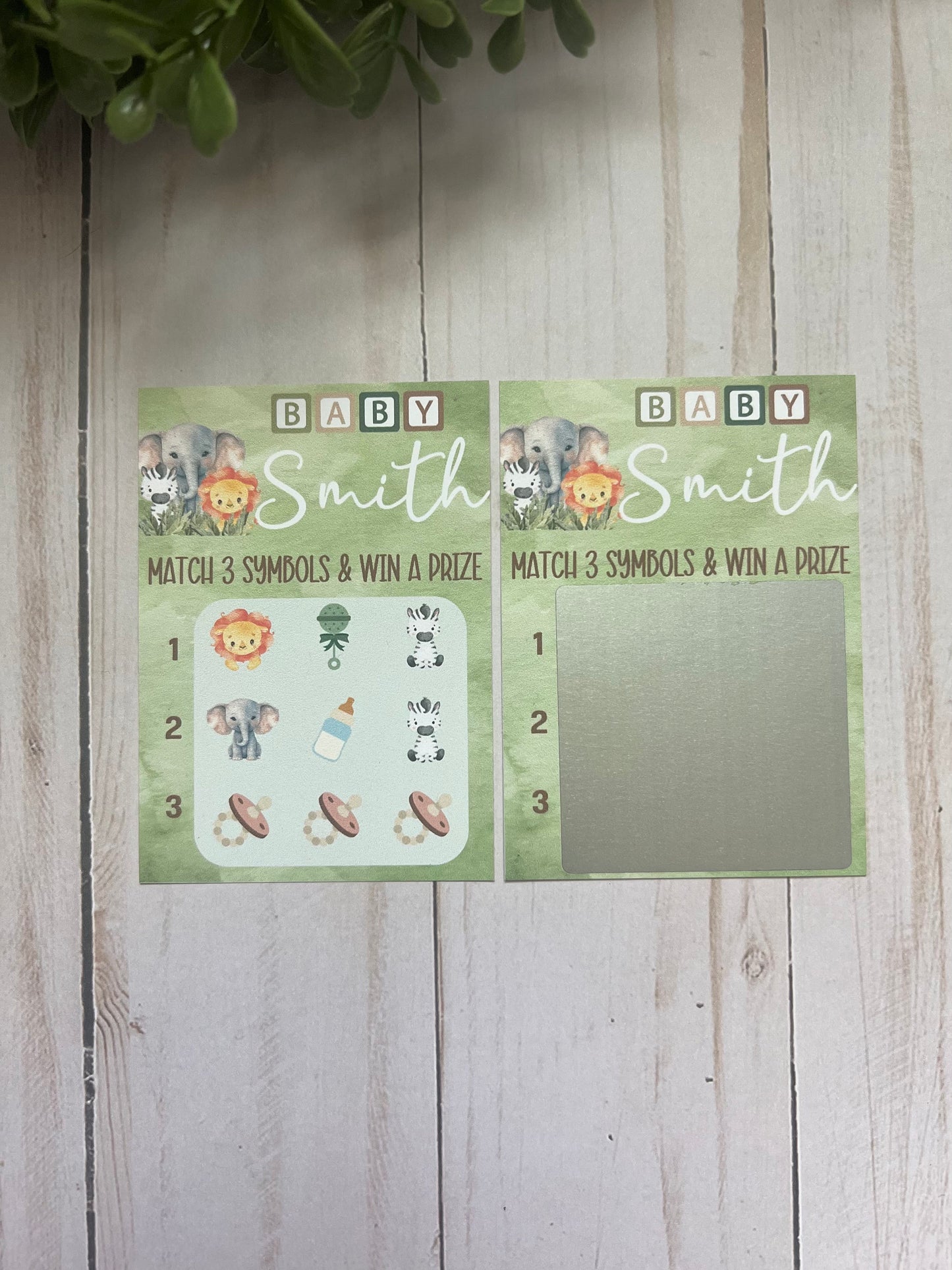 Green Safari Animal Scratch Game--Baby Lottery Game-Diaper Raffle Ticket-Custom Baby Game-Green Baby Shower Reveal-Sage Scratch Off Game