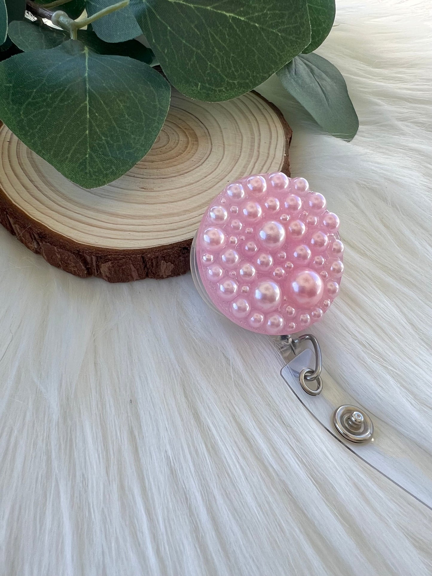 Pink Pearl Badge Reel--Heart Badge Reel-Pearl Badge Reel-Pearl Badge Holder-Badge Reel Cute-Glitter Badge Reel-Flashy Badge