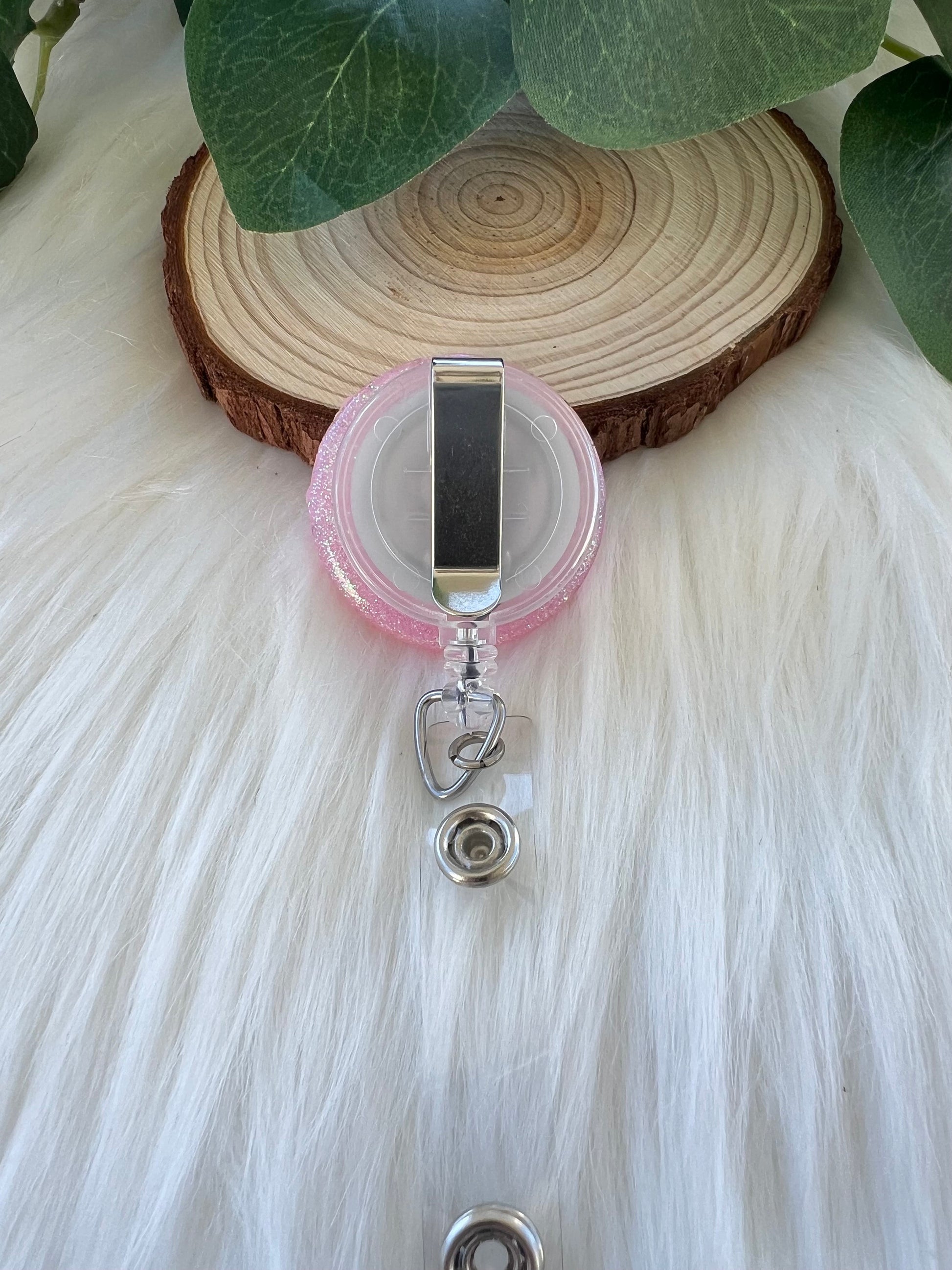 Pink Pearl Badge Reel--Heart Badge Reel-Pearl Badge Reel-Pearl Badge Holder-Badge Reel Cute-Glitter Badge Reel-Flashy Badge