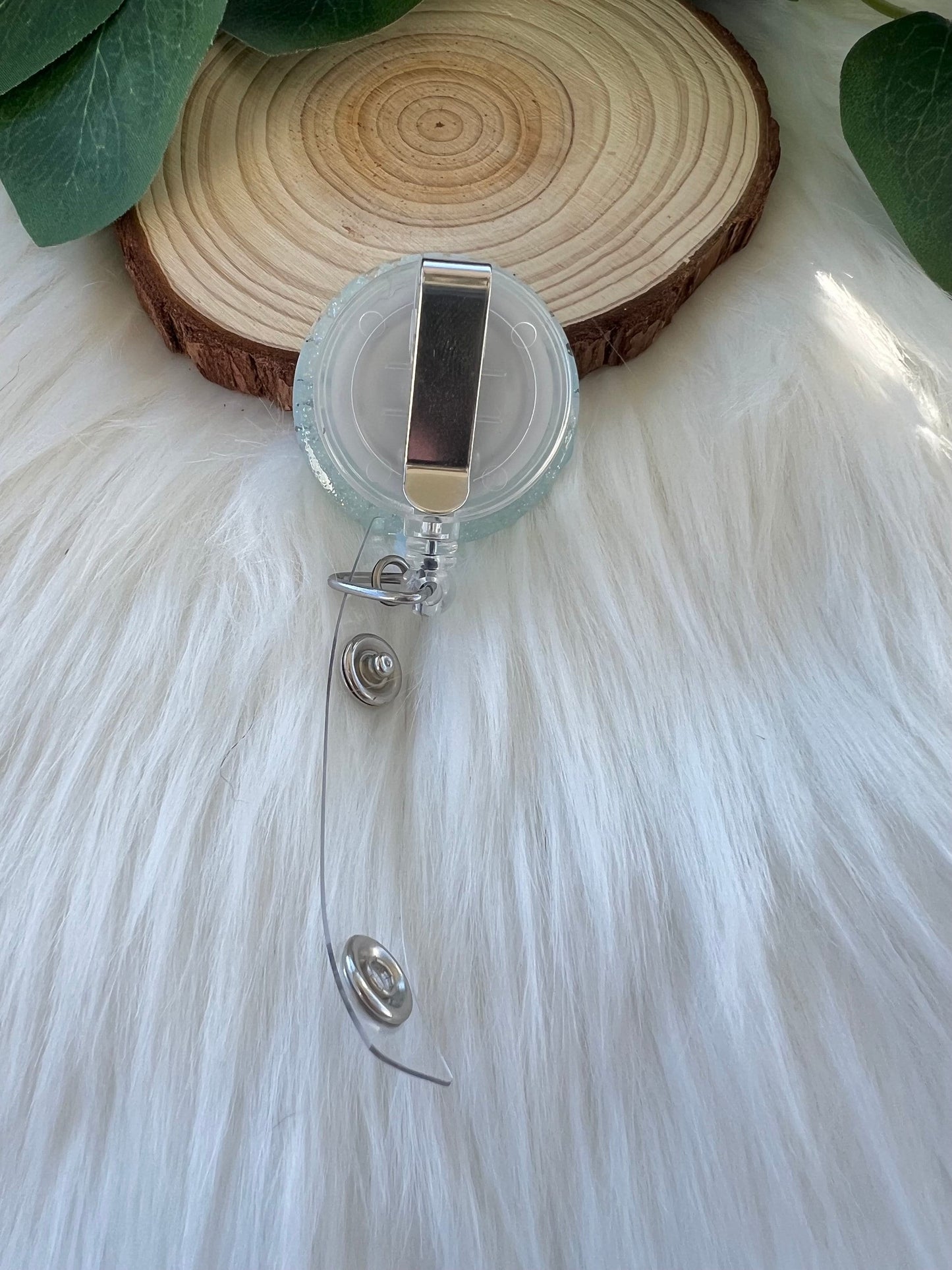 Hint of Blue Pearl Badge Reel--Heart Badge Reel-Pearl Badge Reel-Pearl Badge Holder-Badge Reel Cute-Glitter Badge Reel-Flashy Badge