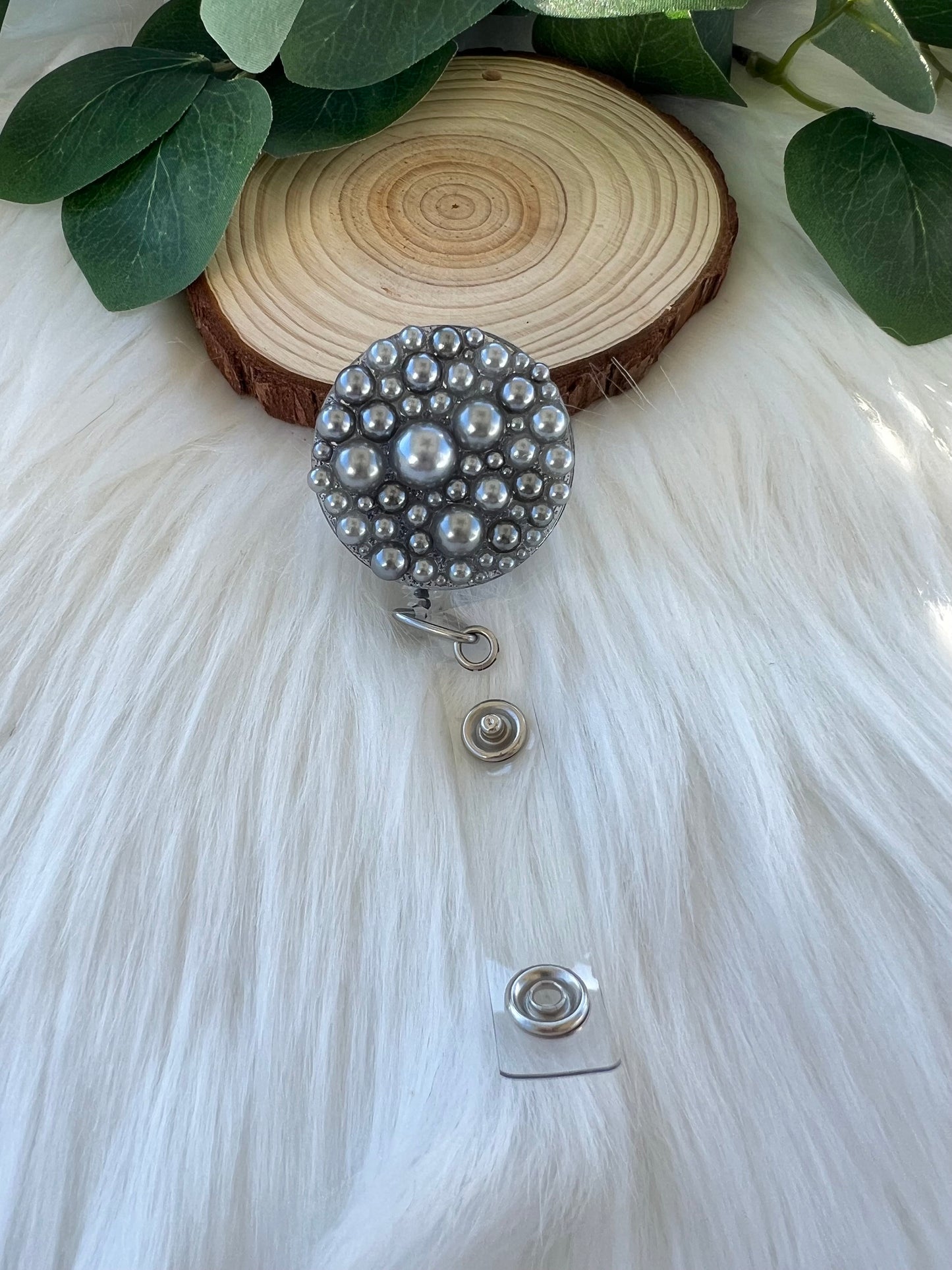 Dark Gray Pearl Badge Reel--Heart Badge Reel-Pearl Badge Reel-Pearl Badge Holder-Badge Reel Cute-Glitter Badge Reel-Flashy Badge