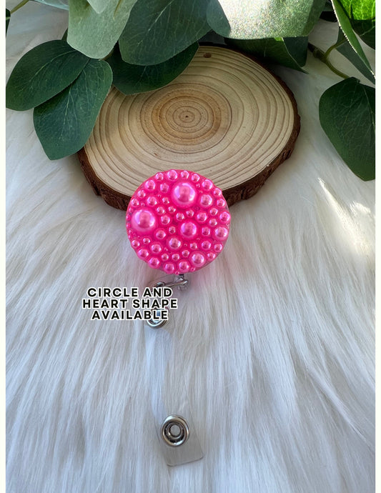 Hot Pink Pearl Badge Reel--Heart Badge Reel-Pearl Badge Reel-Pearl Badge Holder-Badge Reel Cute-Glitter Badge Reel-Flashy Badge